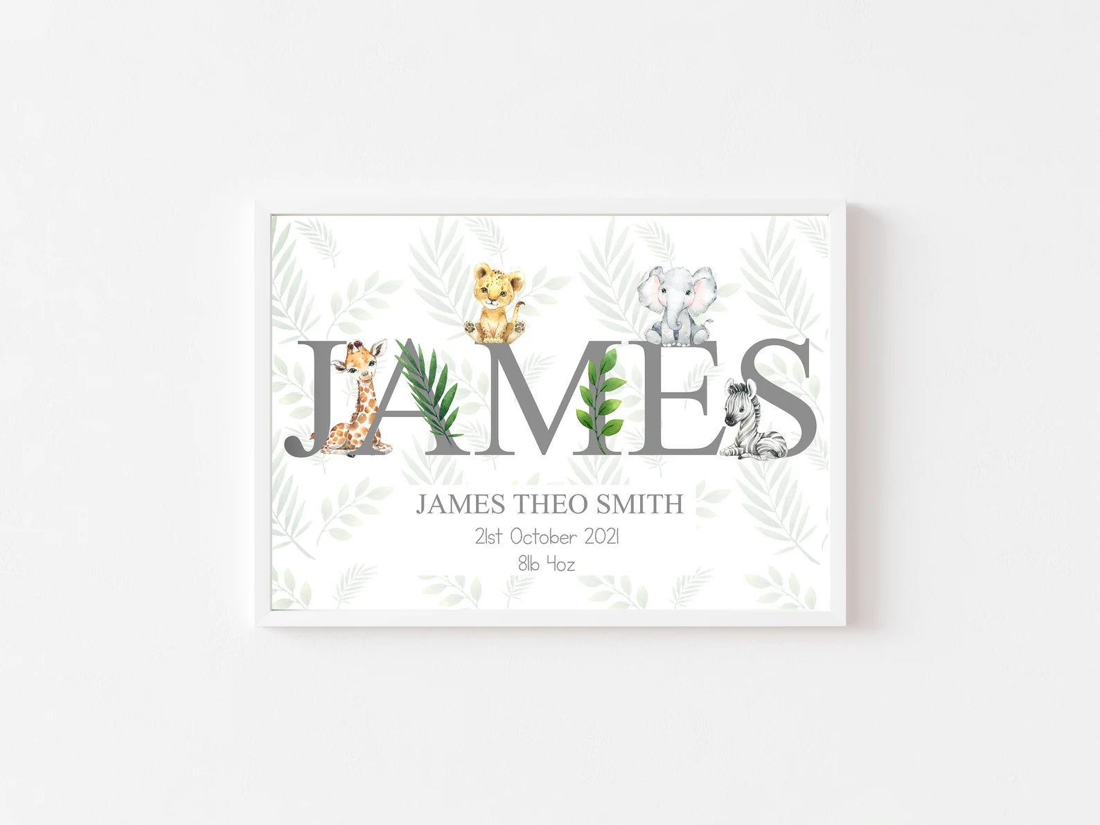 Safari name Print • Personalised New Baby Print • Birth Announcement • Baby Wall Art A4 A3 • Safari Print • Jungle Nursery Print • Safari
