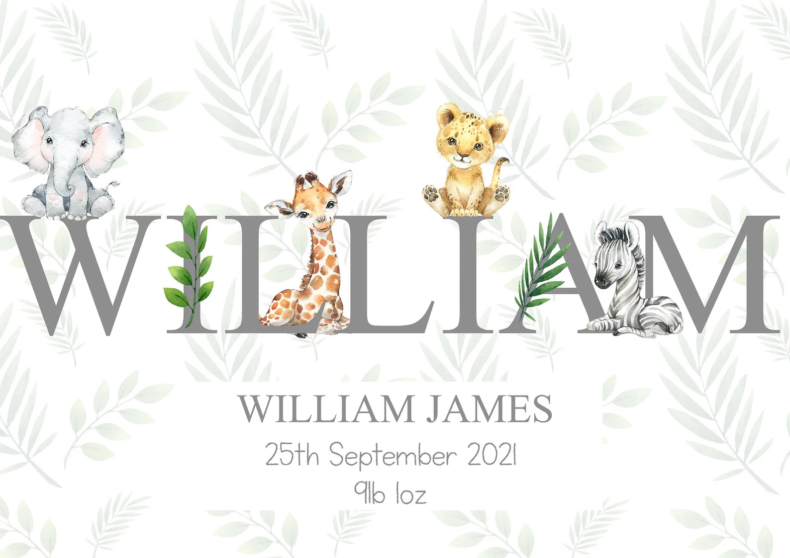 Safari name Print • Personalised New Baby Print • Birth Announcement • Baby Wall Art A4 A3 • Safari Print • Jungle Nursery Print • Safari