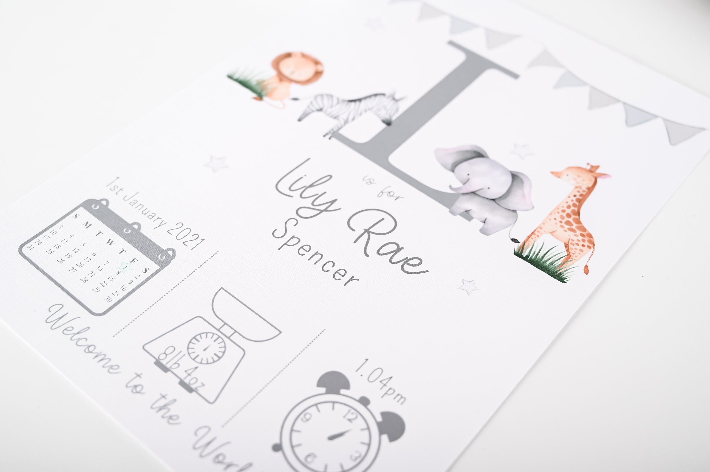 Personalised Safari Print • Personalised New Baby Print • Birth Announcement • Baby Wall Art A4 A3 • Safari Print • Jungle Nursery Print