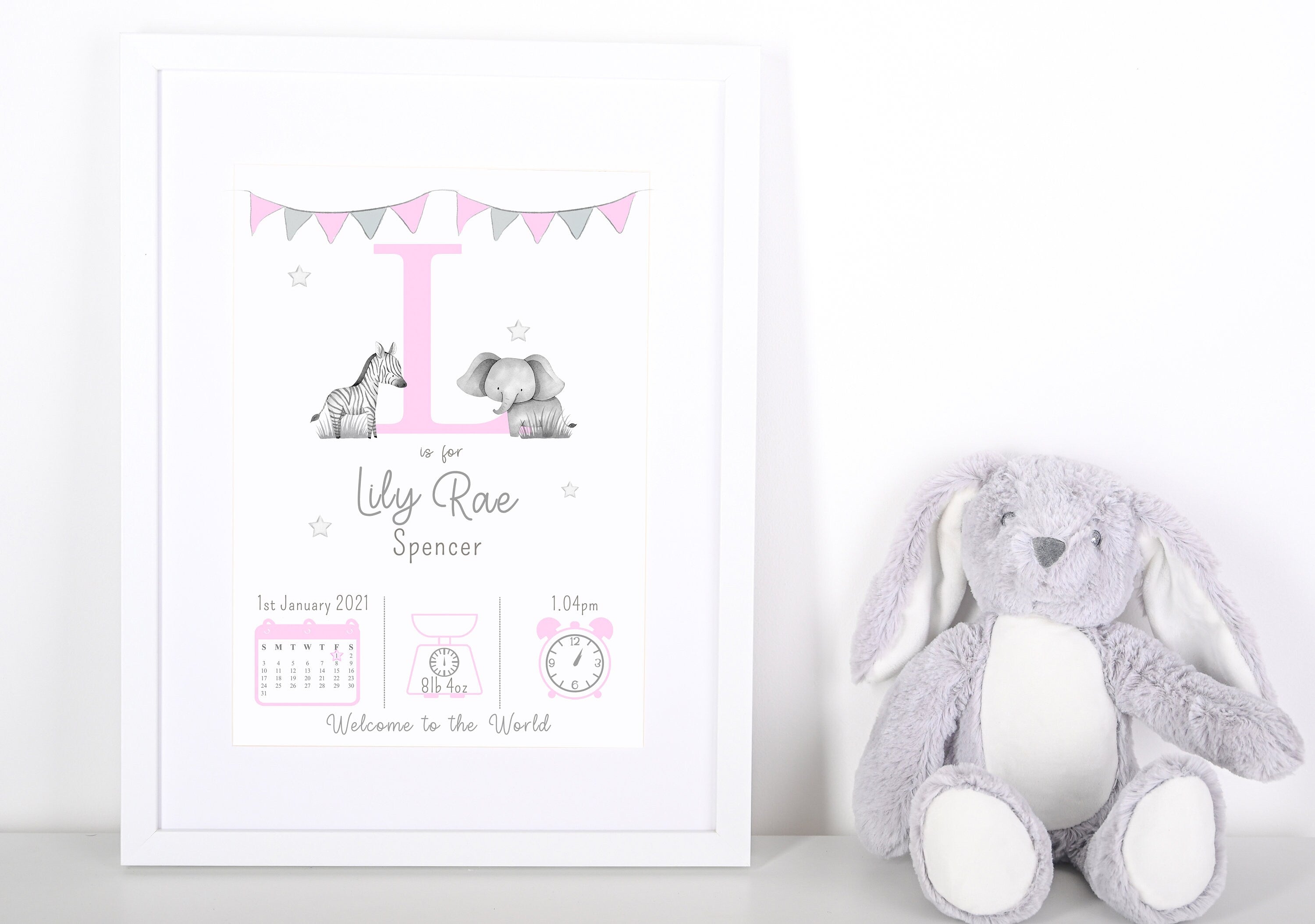 Personalised Safari Print • Personalised New Baby Print • Birth Announcement • Baby Wall Art A4 A3 • Safari Print • Jungle Nursery Print