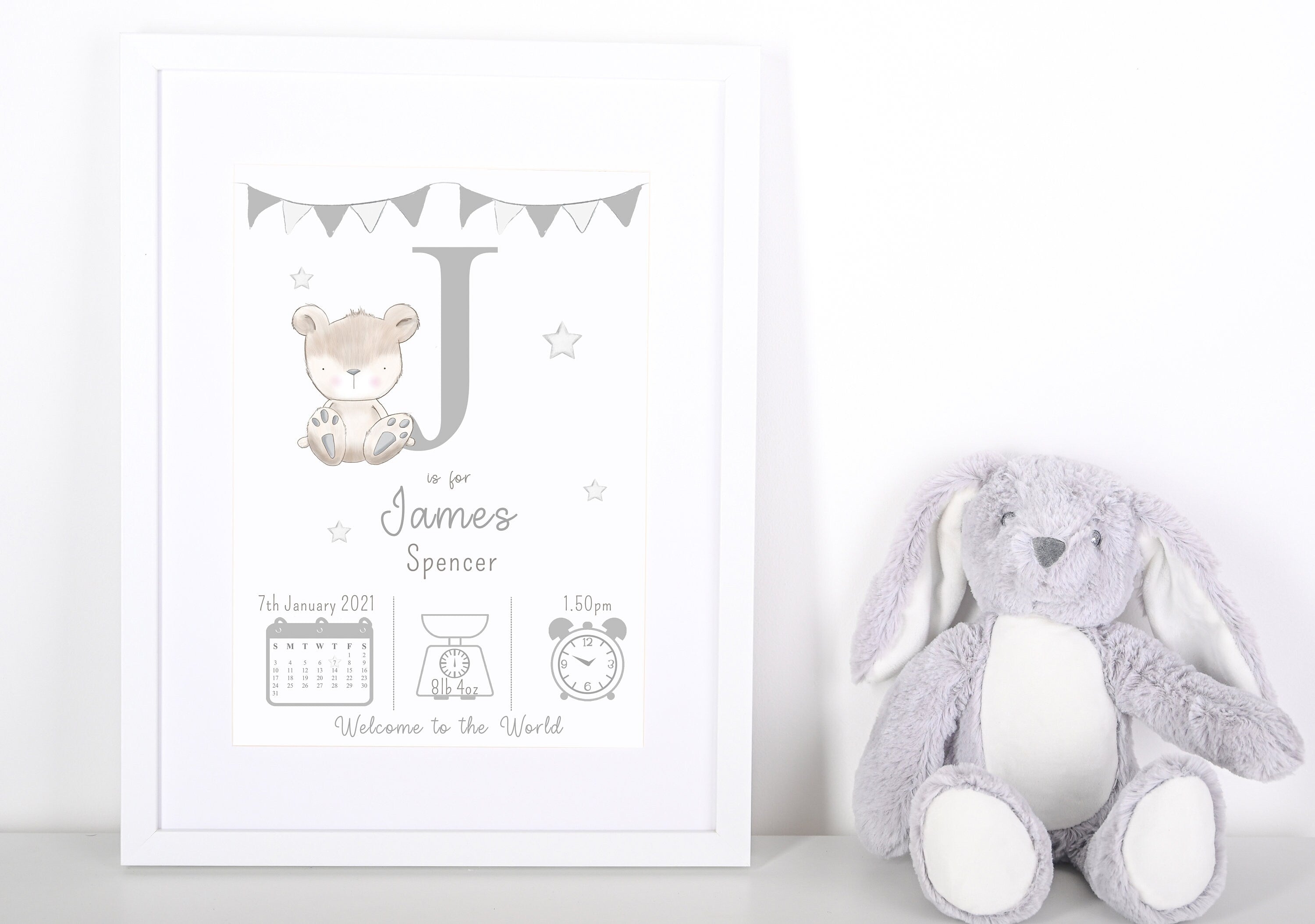 Personalised Teddy Print • Personalised New Baby Print • Birth Announcement • Baby Wall Art A4 A3 • Teddy Print • Nursery Print • Baby Gift