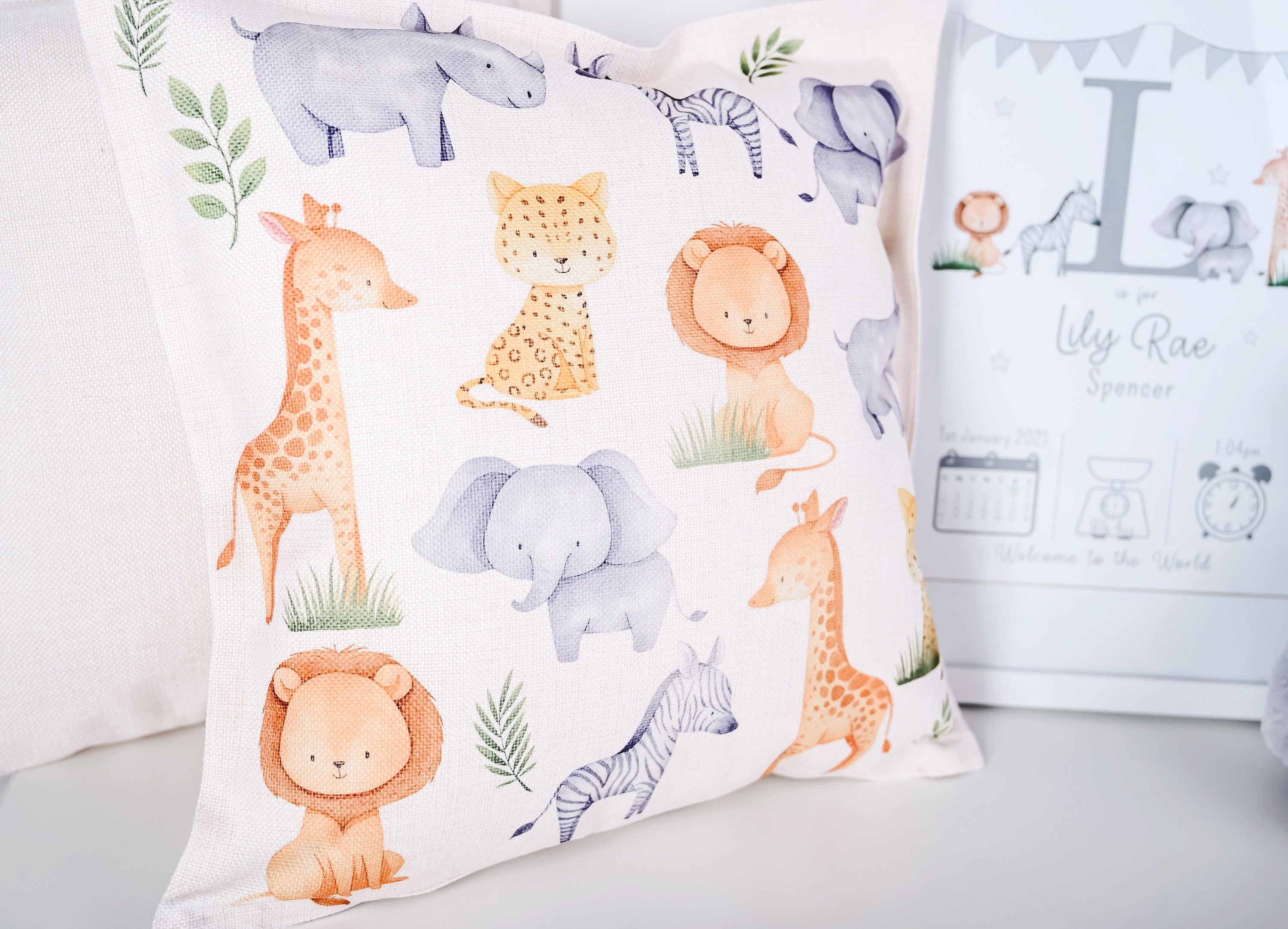 Baby Cushion | New Baby Cushion | Baby Shower Cushion | Nursery Cushion | Safari Gift | Baby Safari Theme | Safari nursery | Safari cushion