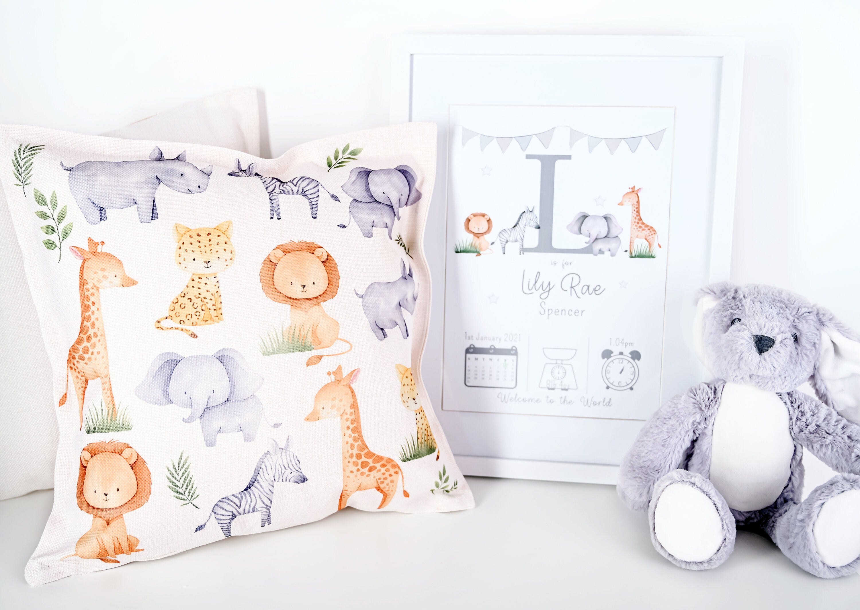 Baby Cushion | New Baby Cushion | Baby Shower Cushion | Nursery Cushion | Safari Gift | Baby Safari Theme | Safari nursery | Safari cushion