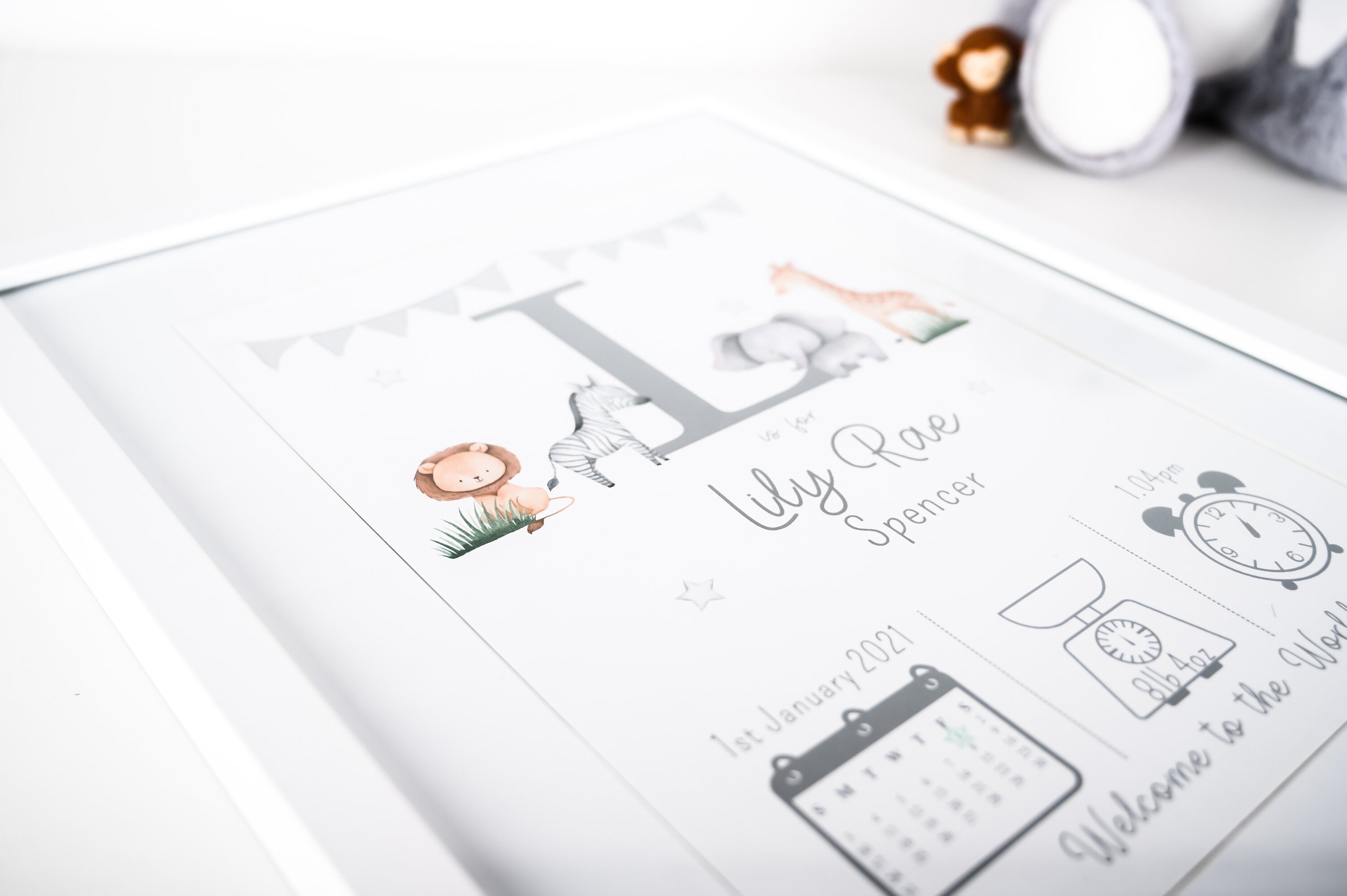Personalised Safari Print • Personalised New Baby Print • Birth Announcement • Baby Wall Art A4 A3 • Safari Print • Jungle Nursery Print