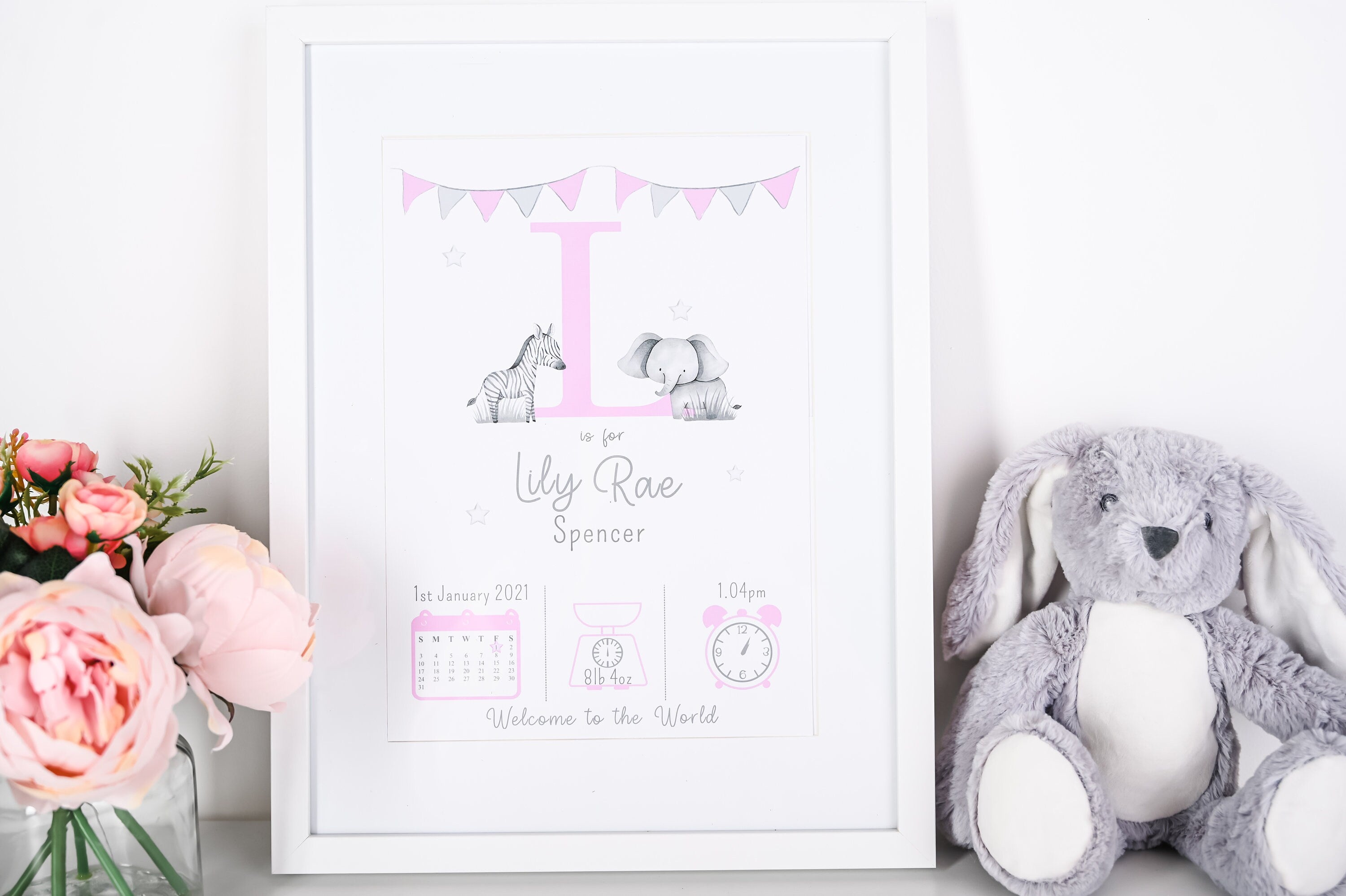 Personalised Safari Print • Personalised New Baby Print • Birth Announcement • Baby Wall Art A4 A3 • Safari Print • Jungle Nursery Print