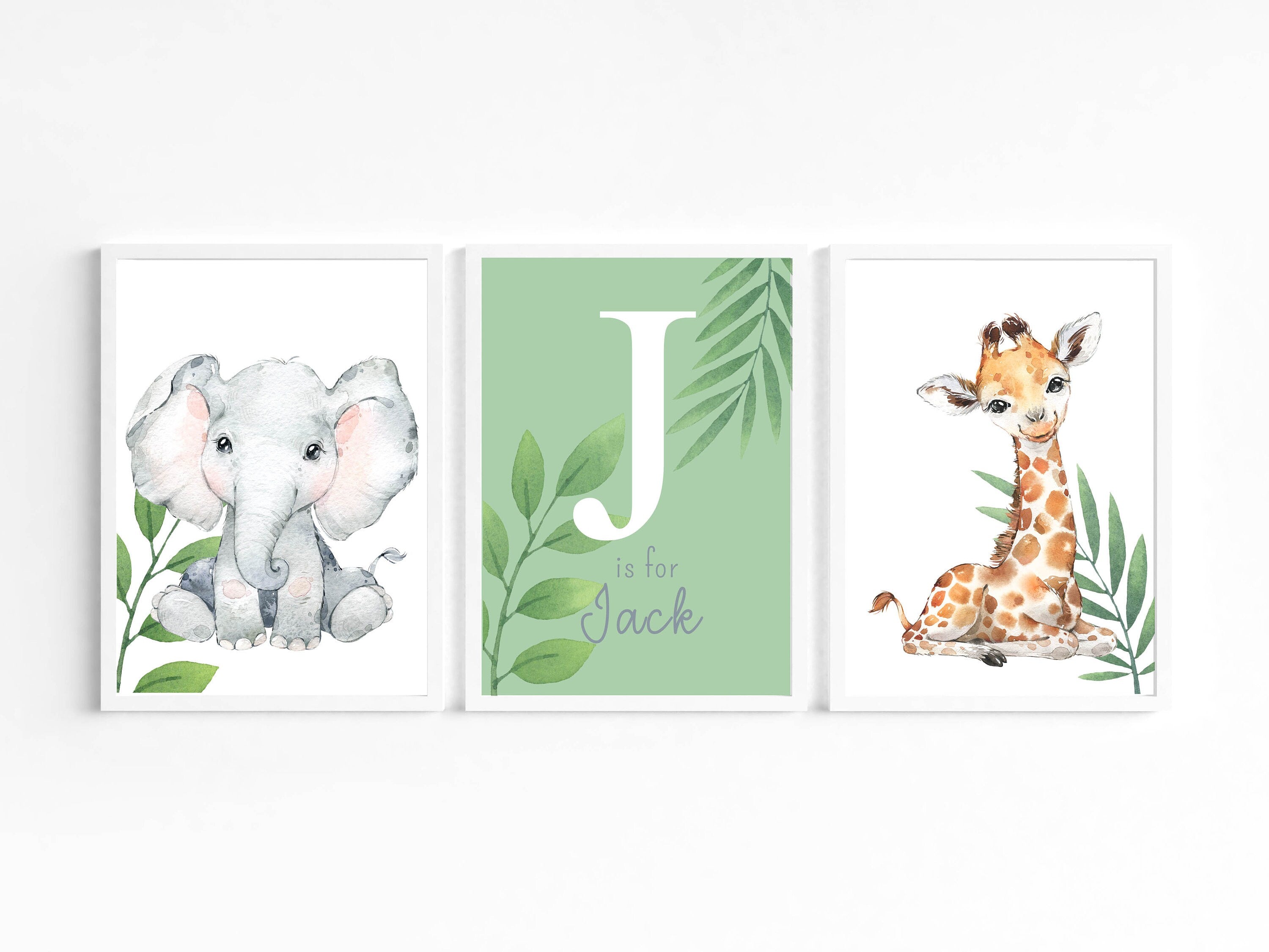 Jungle Animals Nursery Decor - Safari Nursery Prints -Baby Wall Art - Nursery Decor - Jungle Theme - Elephant Giraffe Zebra Lion - Safari