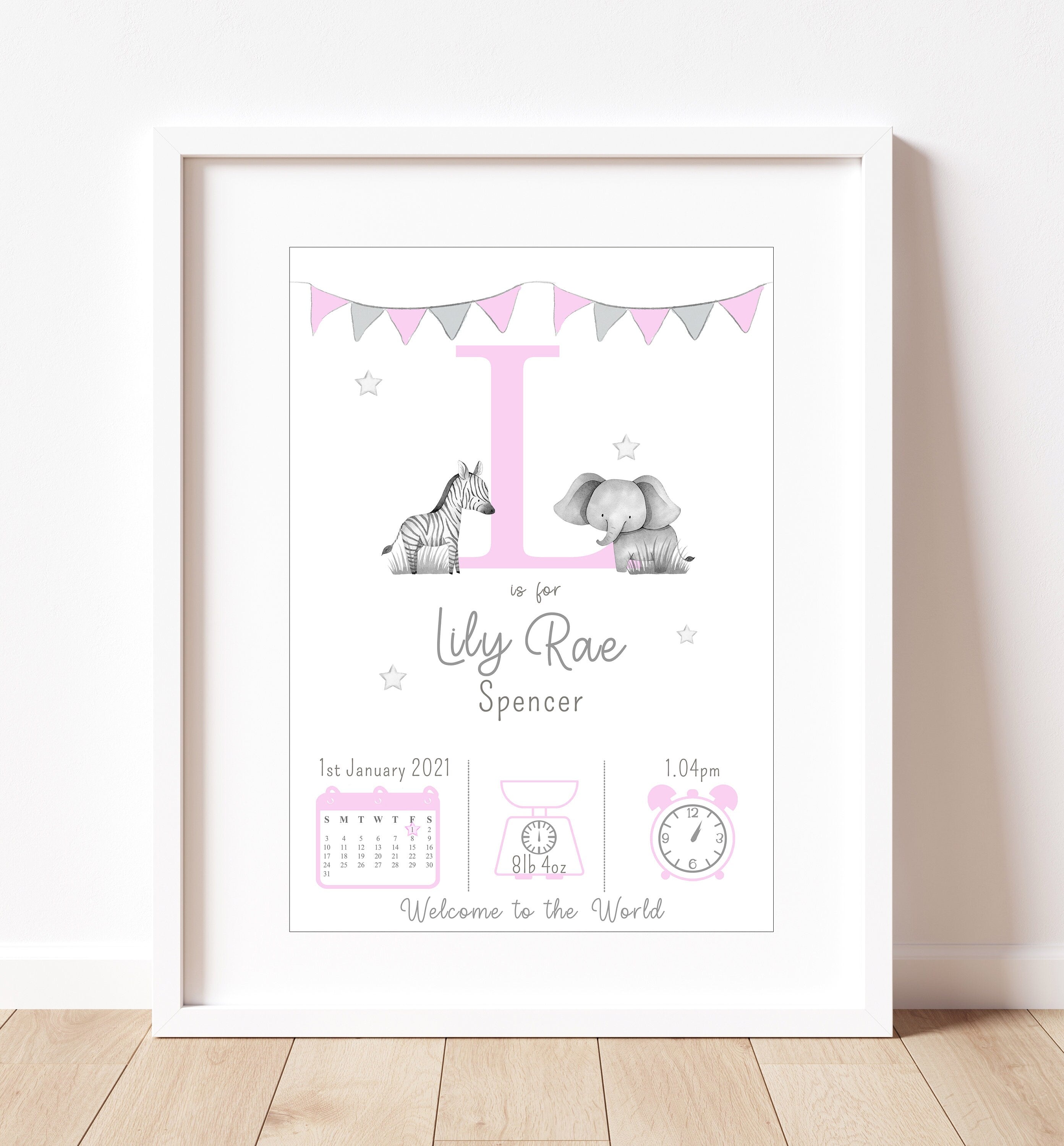 Personalised Safari Print • Personalised New Baby Print • Birth Announcement • Baby Wall Art A4 A3 • Safari Print • Jungle Nursery Print