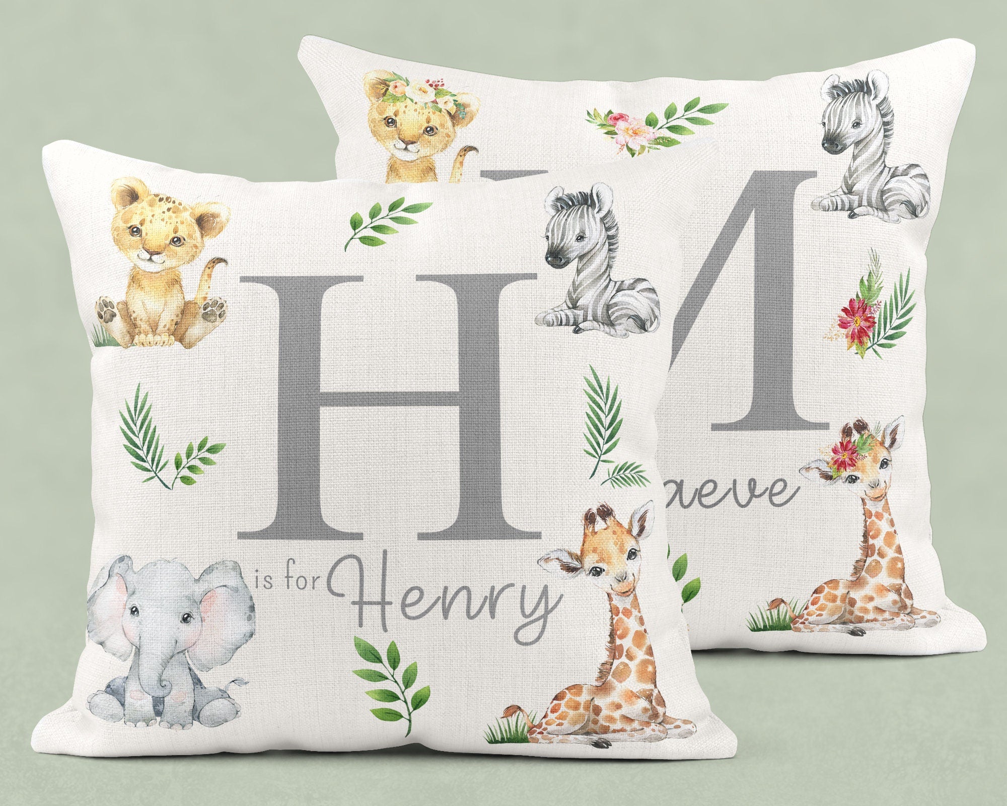 Personalised New Baby Cushion, Welcome To The World Cushion, New Baby Gifts, Safari Cushion, New Baby Present, Safari Nursery Decor