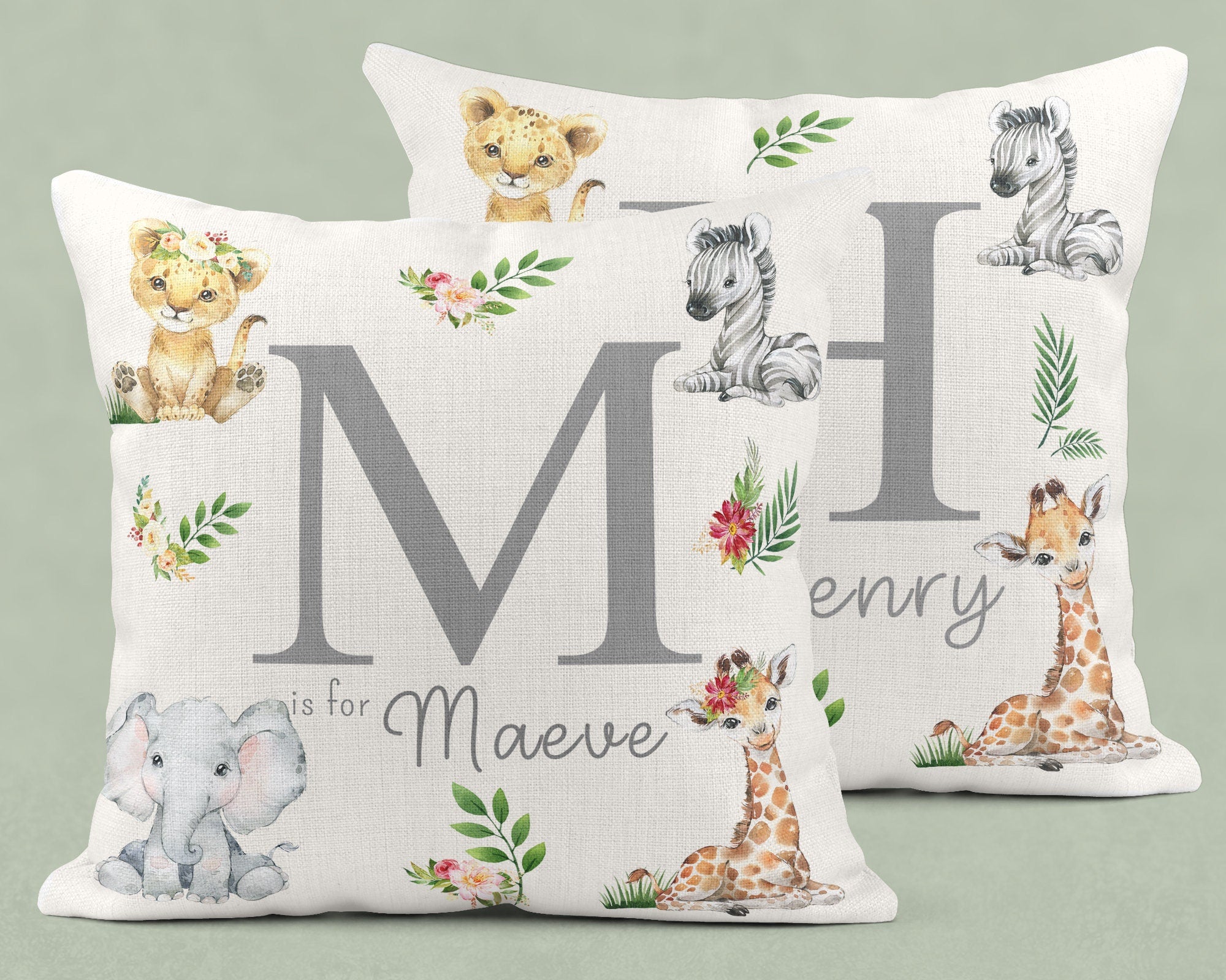 Personalised New Baby Cushion, Welcome To The World Cushion, New Baby Gifts, Safari Cushion, New Baby Present, Safari Nursery Decor