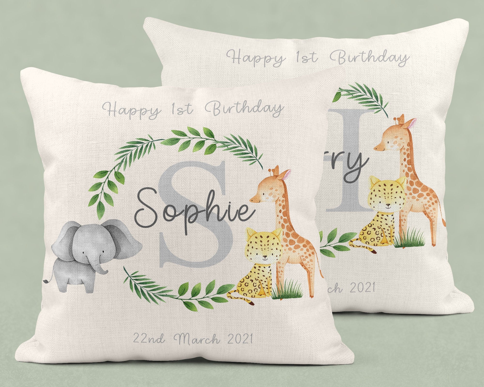 Personalised birthday cushion, 1st birthday cushion, 1st birthday gifts, Safari Cushion, baby Present, Safari Nursery Decor , safari gift