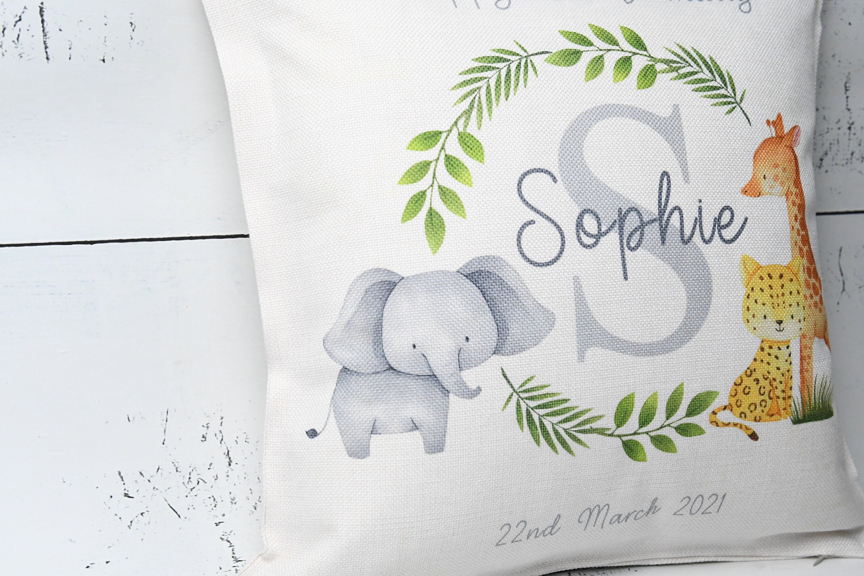 Personalised birthday cushion, 1st birthday cushion, 1st birthday gifts, Safari Cushion, baby Present, Safari Nursery Decor , safari gift