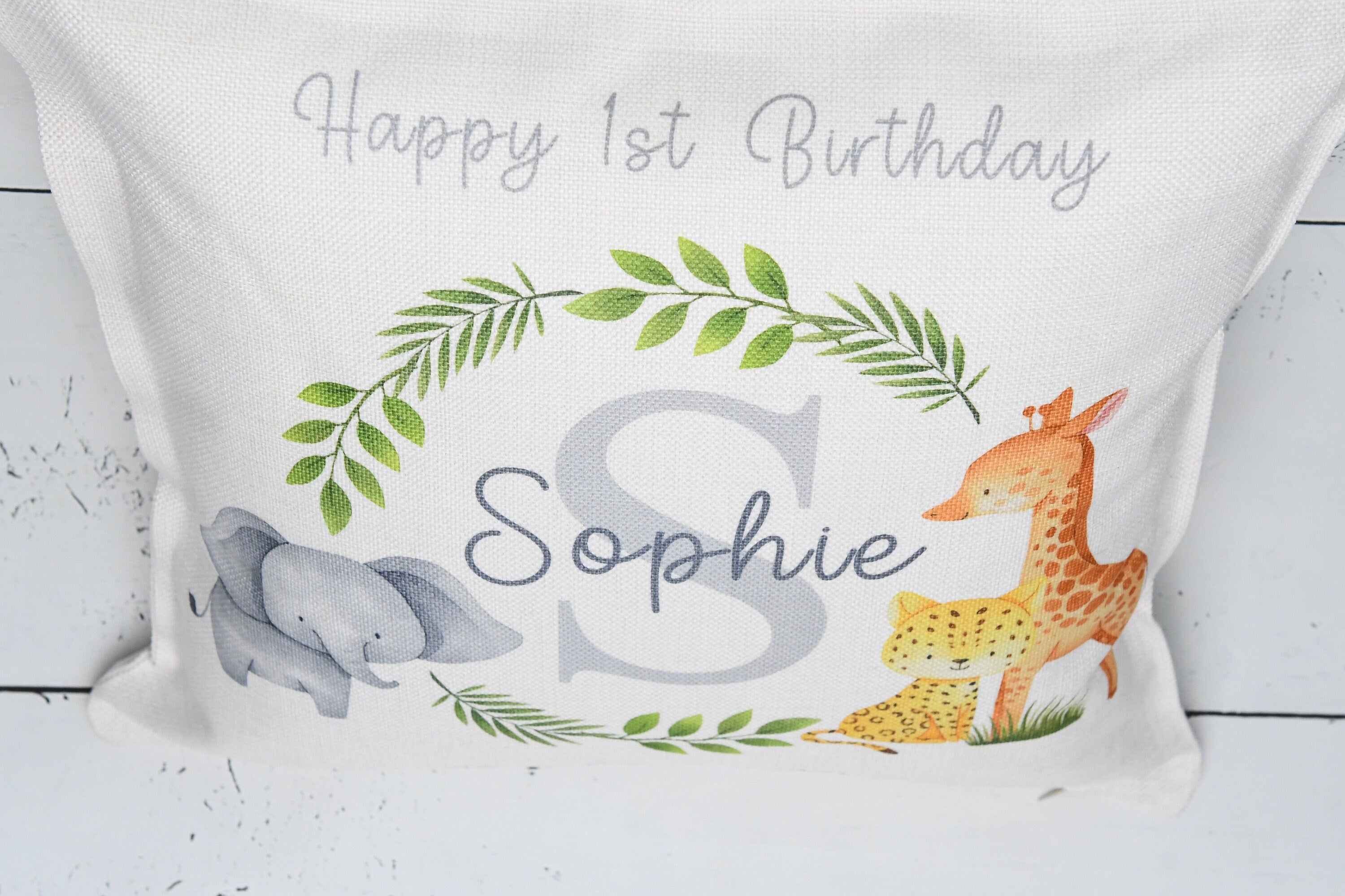 Personalised birthday cushion, 1st birthday cushion, 1st birthday gifts, Safari Cushion, baby Present, Safari Nursery Decor , safari gift