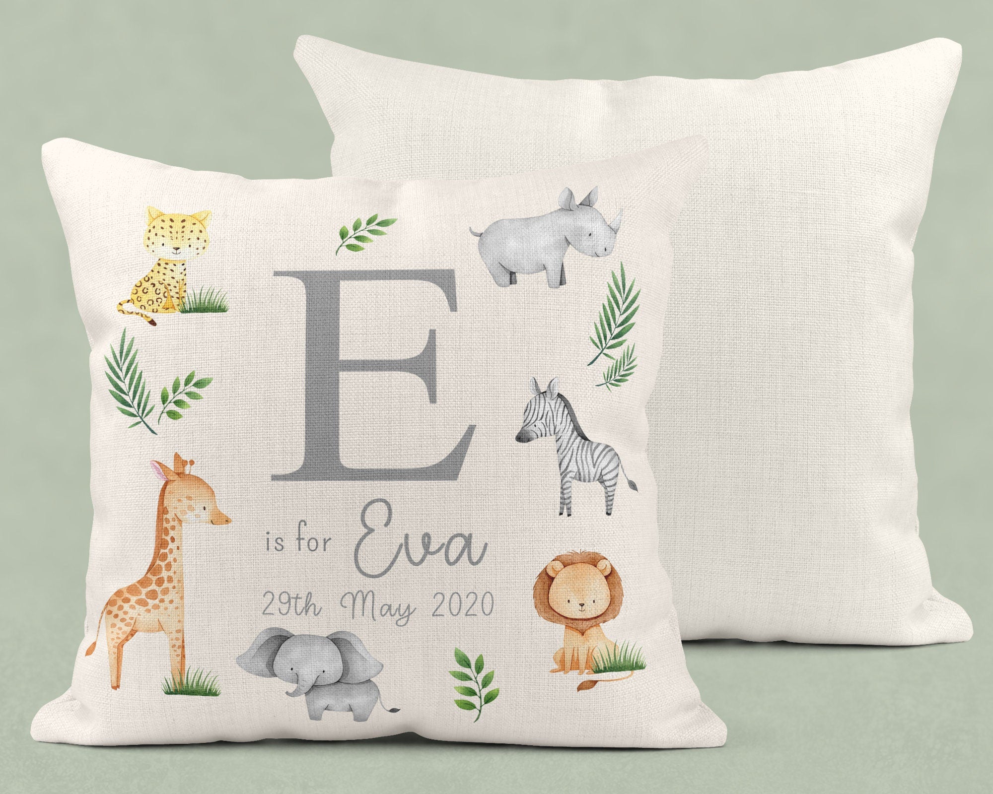 Personalised New Baby Cushion, Welcome To The World Cushion, New Baby Gifts, Safari Cushion, New Baby Present, Safari Nursery Decor