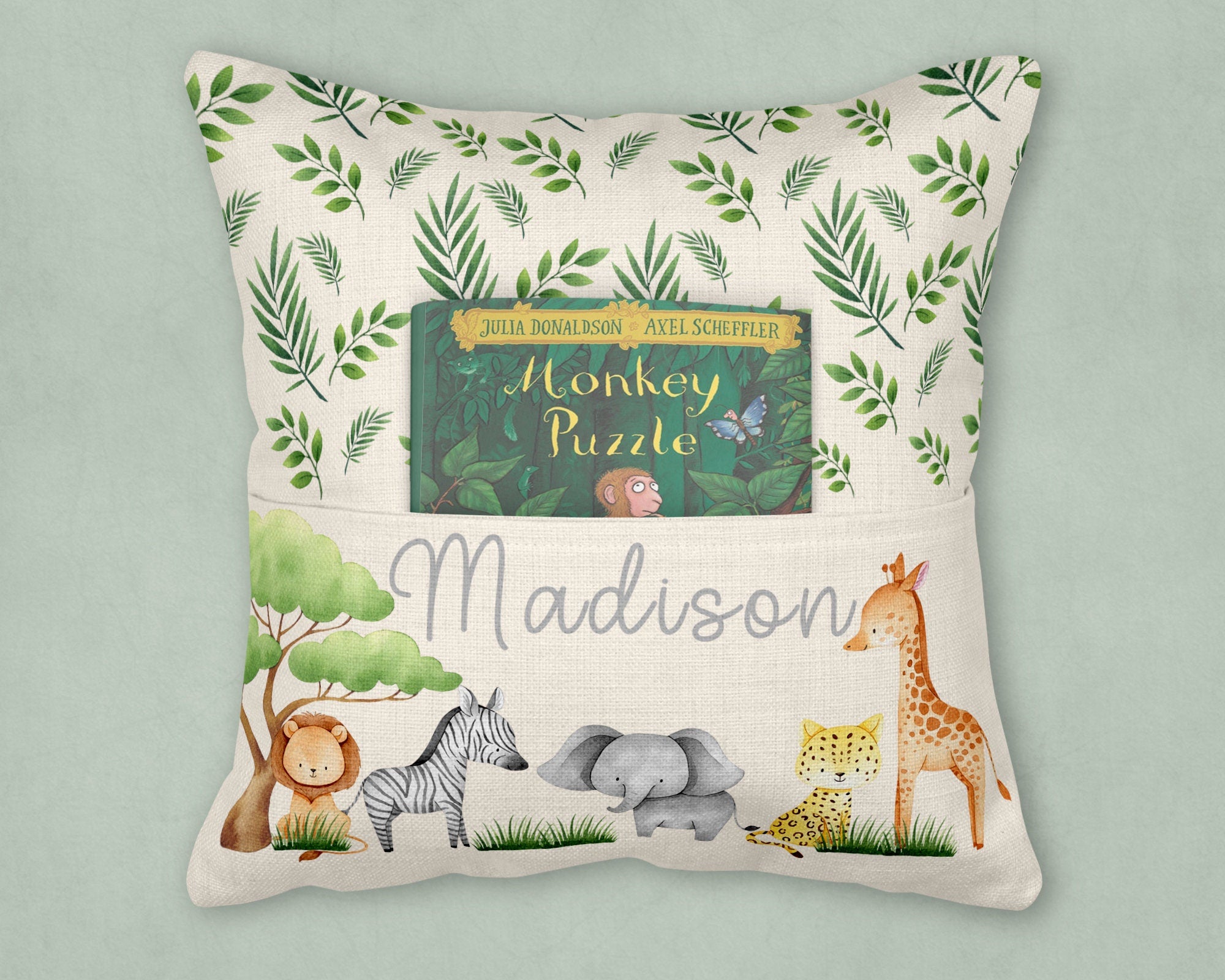Safari Reading cushion, Reading cushion, Personalised New Baby Cushion, New Baby Gifts,Safari Cushion,New Baby Present, Safari Nursery Decor