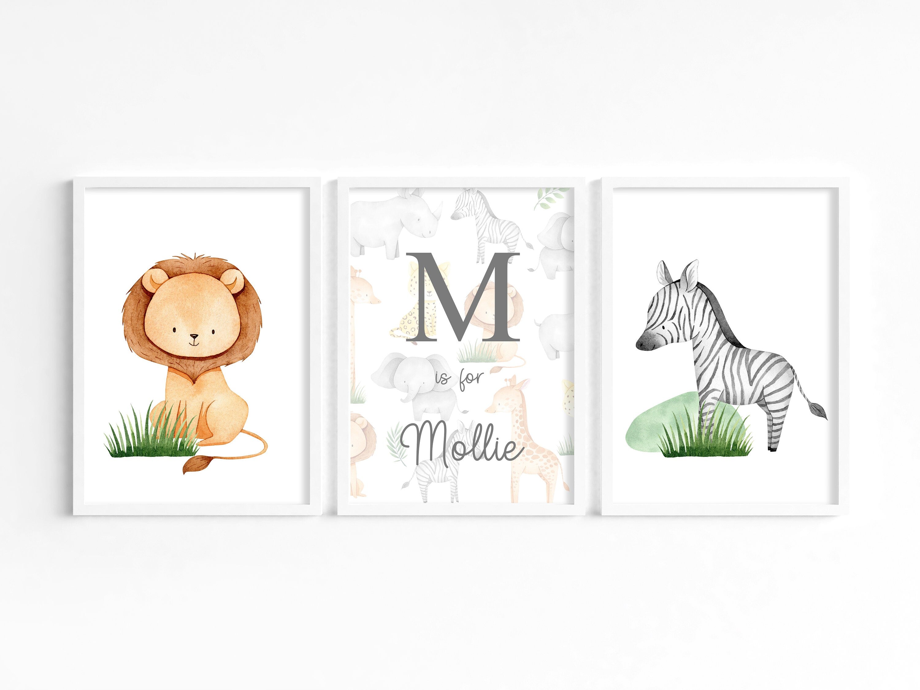 Jungle Animals Nursery Decor - Safari Nursery Prints -Baby Wall Art - Nursery Decor - Jungle Theme - Elephant Giraffe Zebra Lion - Safari