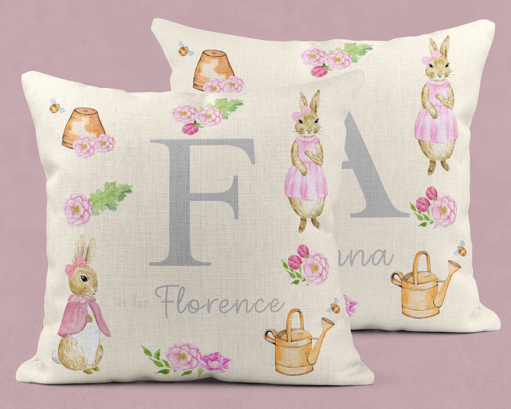 Personalised New Baby Cushion, Welcome To The World Cushion, New Baby Gifts, Rabbit Cushion, New Baby Present, Rabbit, Nursery decor