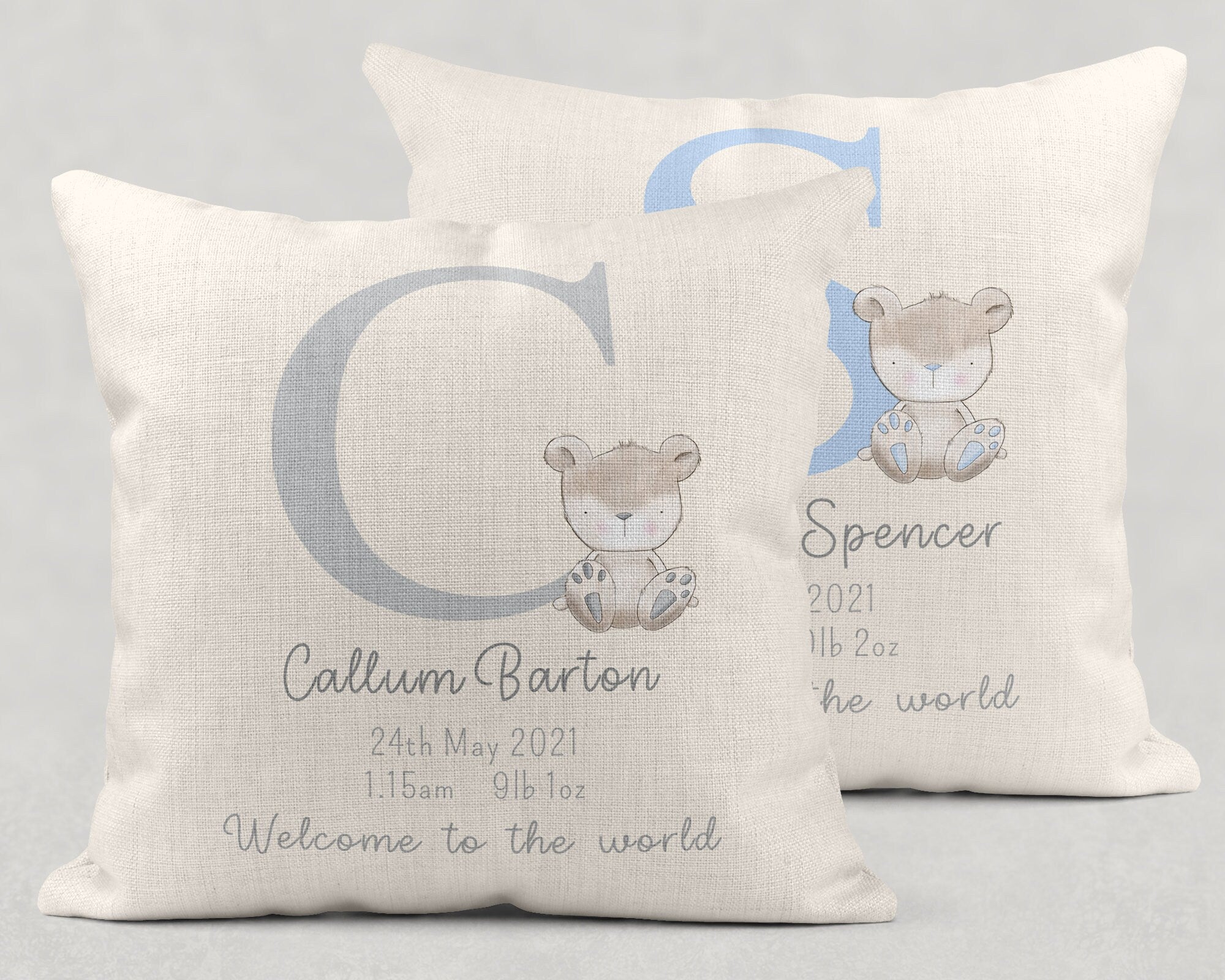 Personalised New Baby Cushion, Welcome To The World Cushion, New Baby Gifts, New Born Baby Gift,Teddy Cushion,New Baby Present, Baby cushion