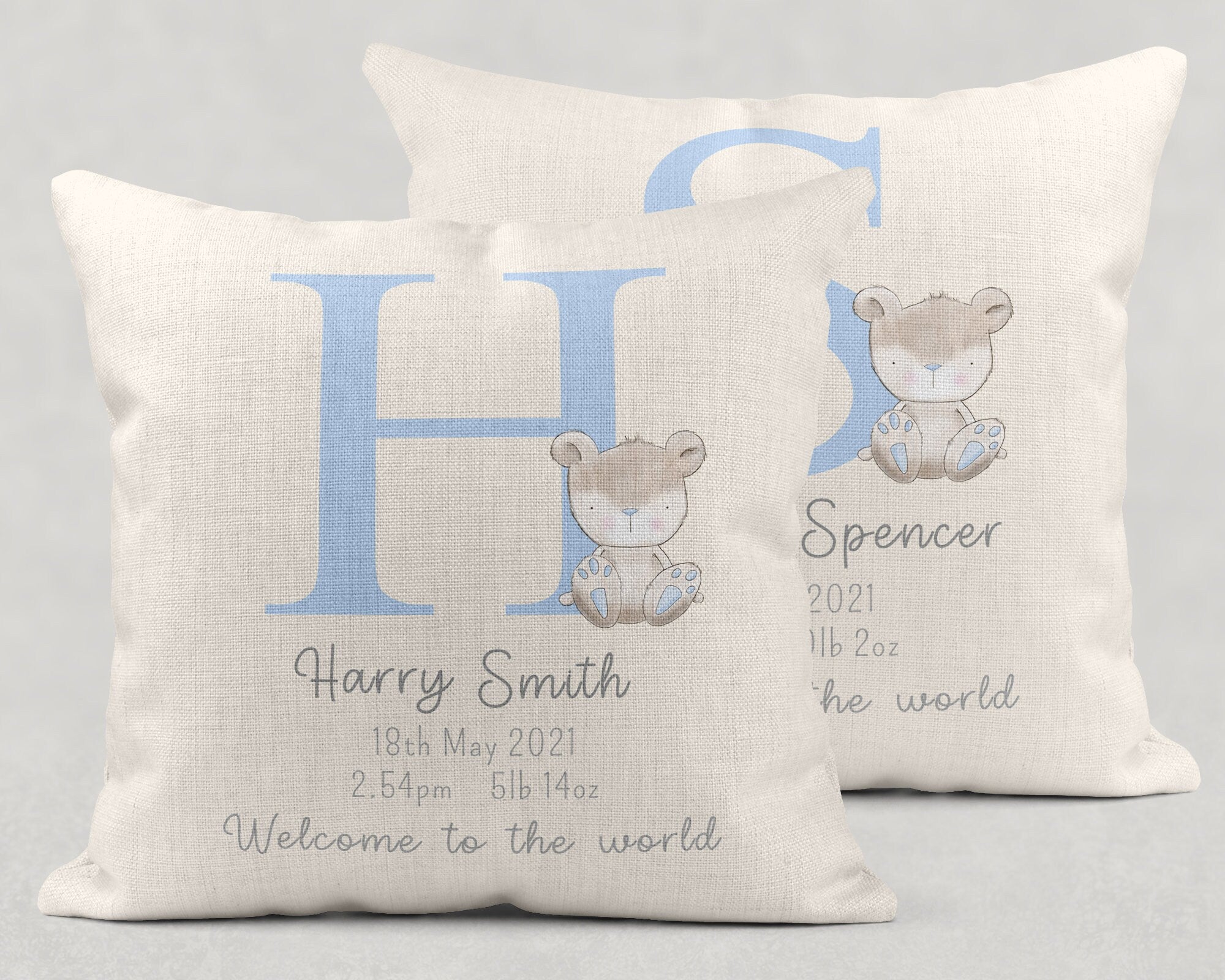 Personalised New Baby Cushion, Welcome To The World Cushion, New Baby Gifts, New Born Baby Gift,Teddy Cushion,New Baby Present, Baby cushion
