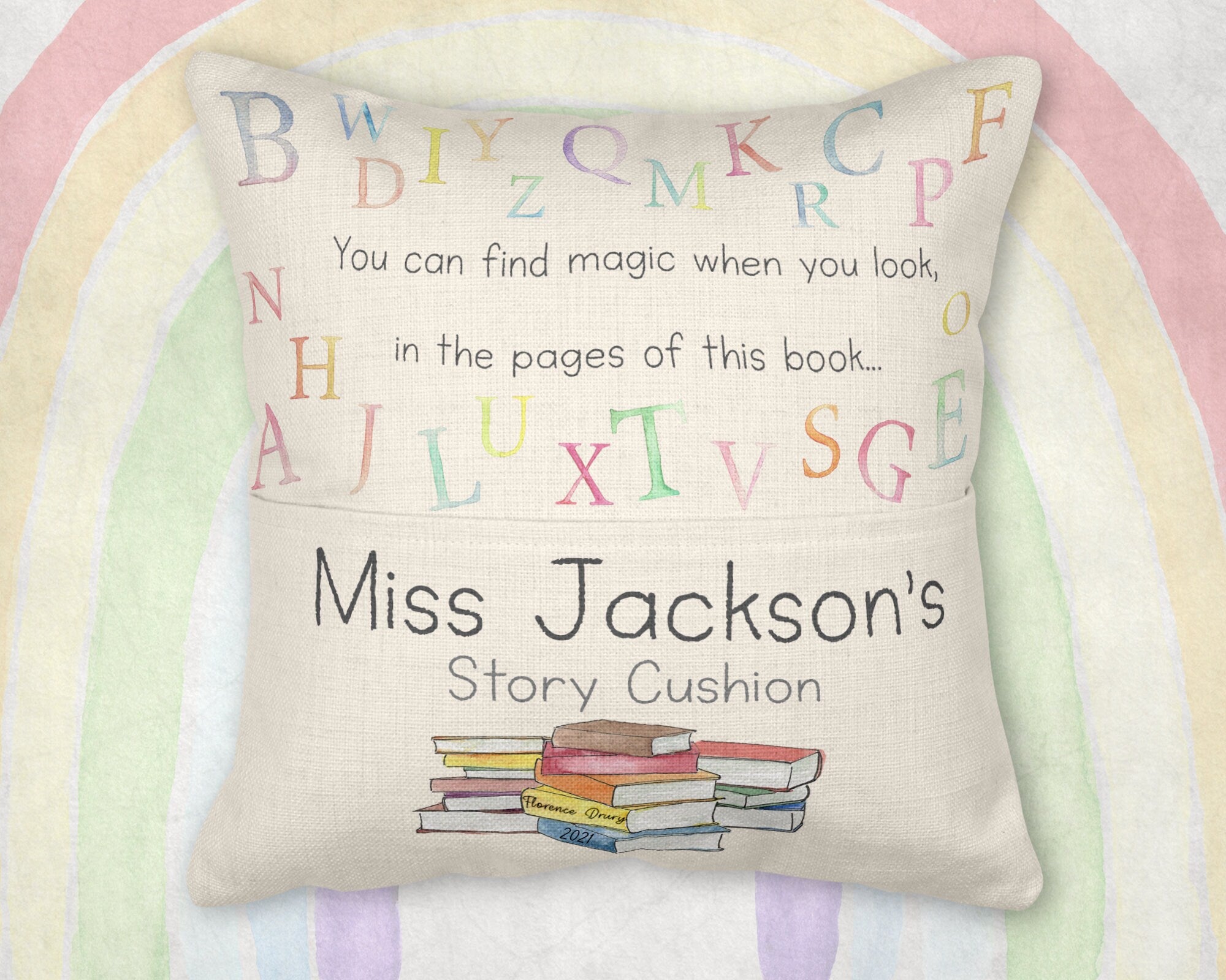 Teacher Cushion, teacher gift, teacher end of year gift, Thank you teacher, personalised cushion, story reading cushion, End of Term gift