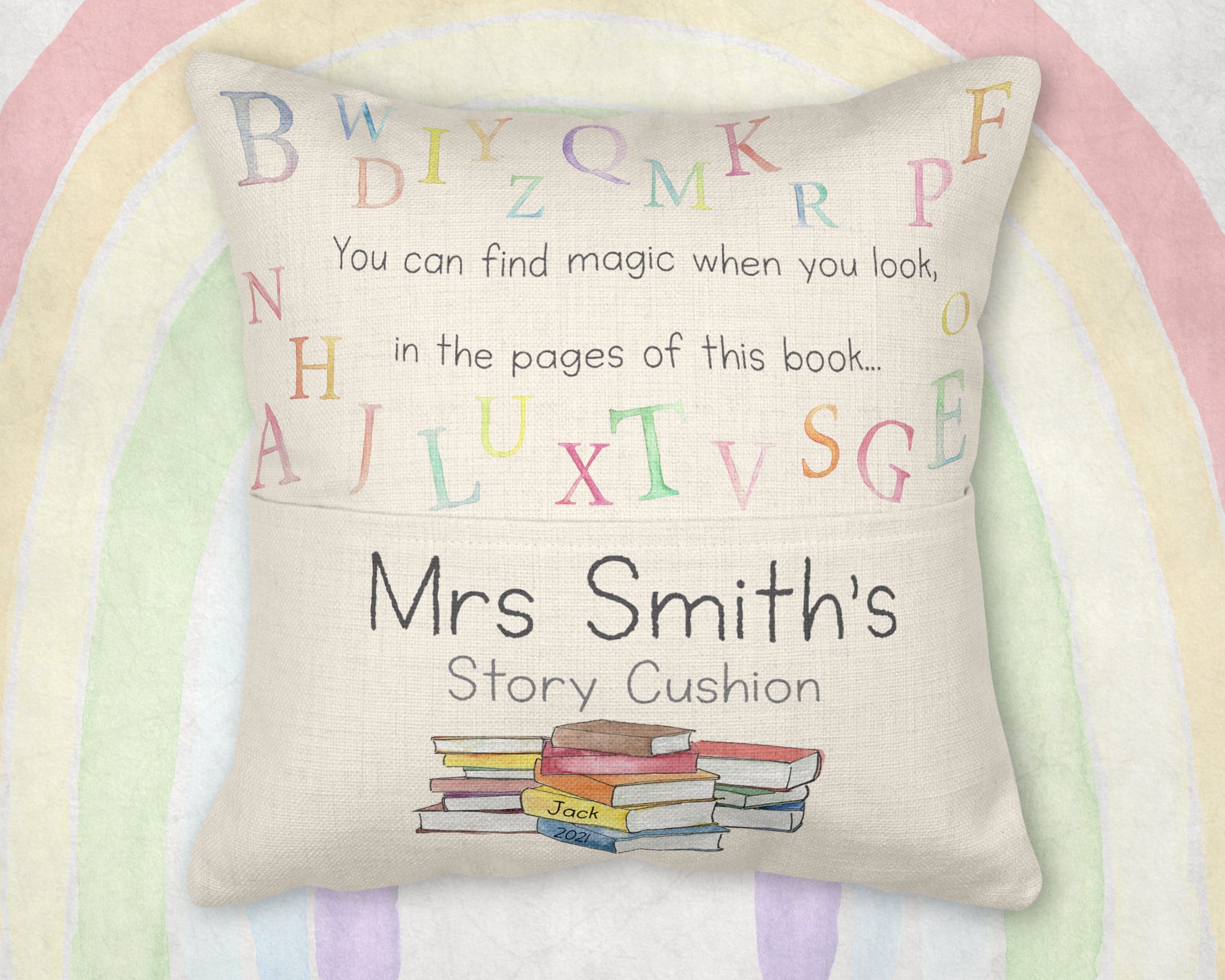 Teacher Cushion, teacher gift, teacher end of year gift, Thank you teacher, personalised cushion, story reading cushion, End of Term gift