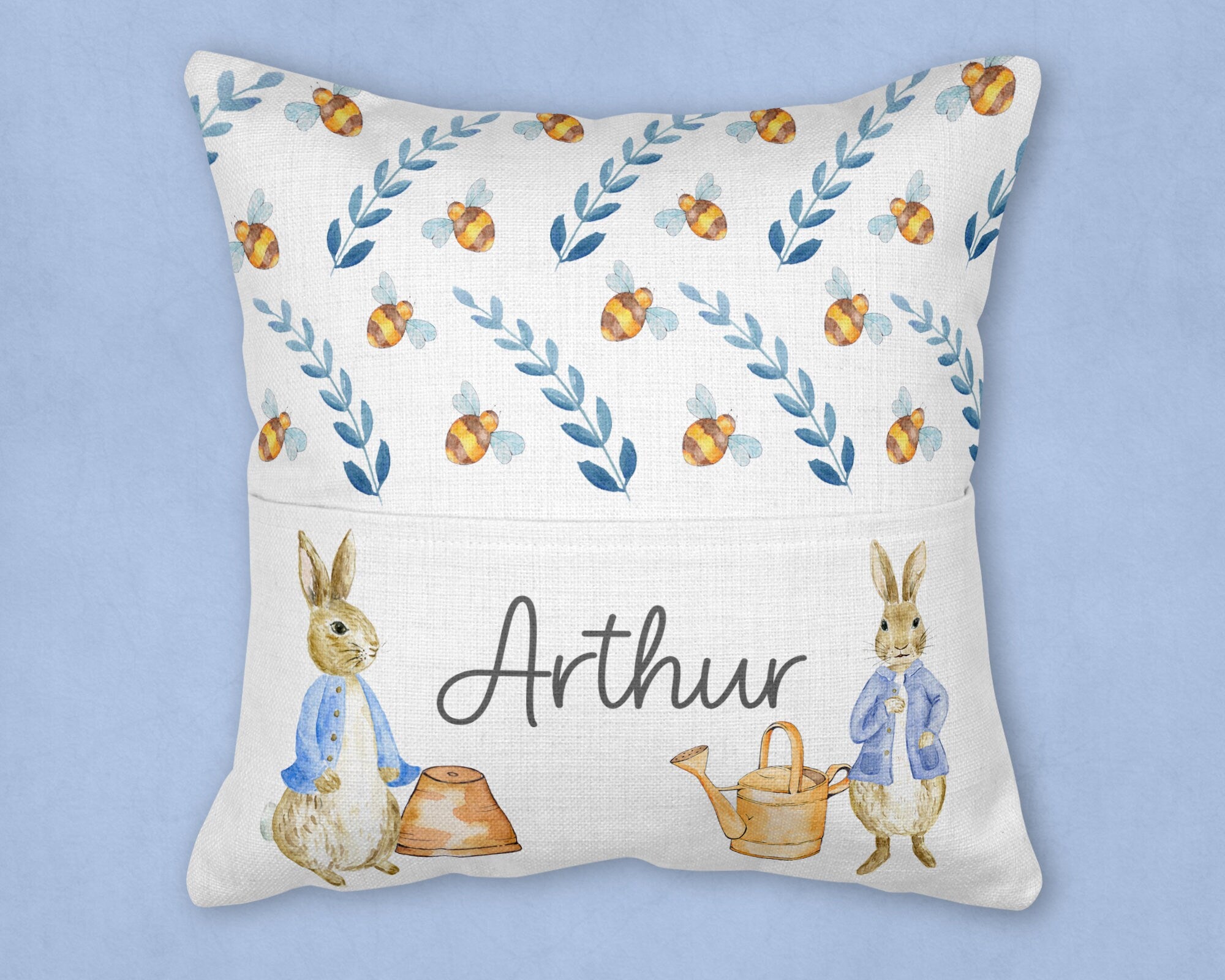 Peter Rabbit Reading cushion, Reading cushion, Personalised New Baby Cushion, New Baby Gifts, Rabbit Cushion, Peter rabbit nursery, reading