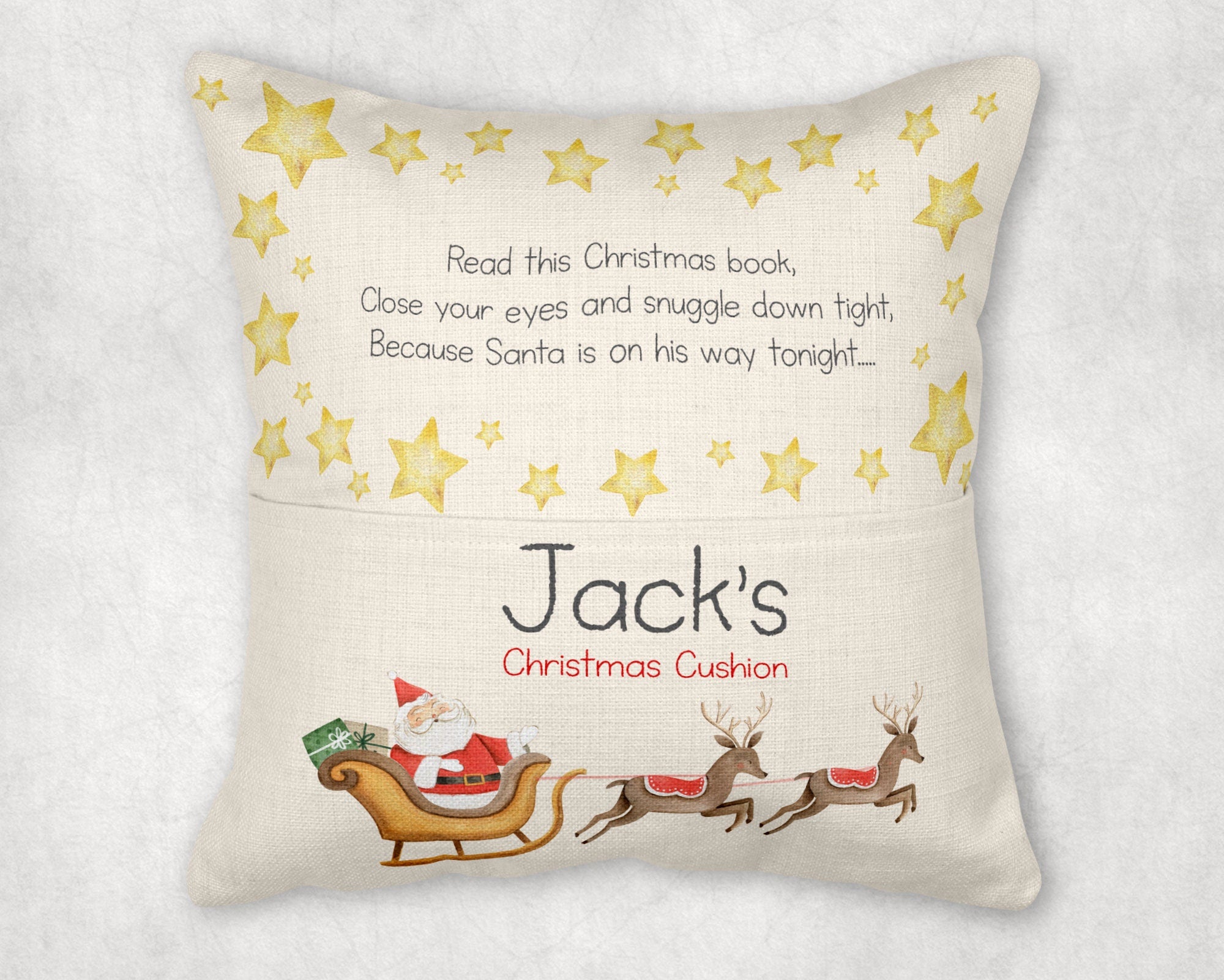 Christmas Eve Cushion, Christmas Cushion, Christmas Reading Cushion, Santa Cushion, Christmas reading cushion, Reading cushion, pocket