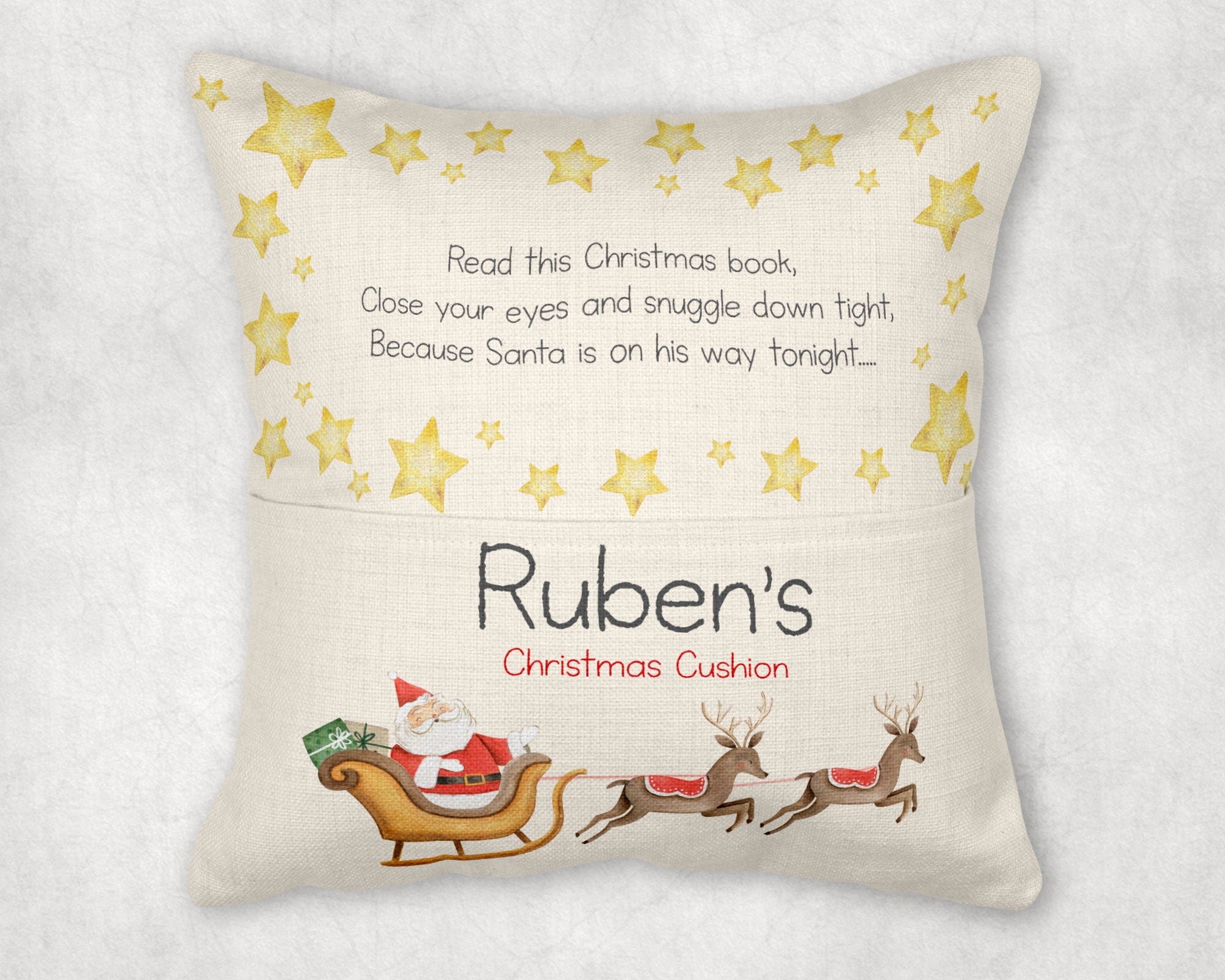 Christmas Eve Cushion, Christmas Cushion, Christmas Reading Cushion, Santa Cushion, Christmas reading cushion, Reading cushion, pocket