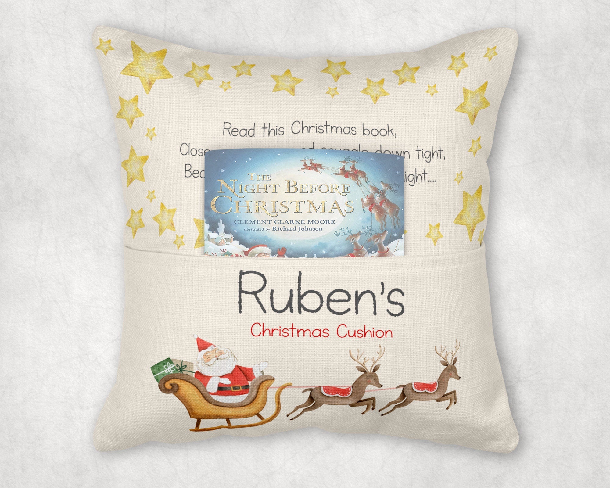 Christmas Eve Cushion, Christmas Cushion, Christmas Reading Cushion, Santa Cushion, Christmas reading cushion, Reading cushion, pocket