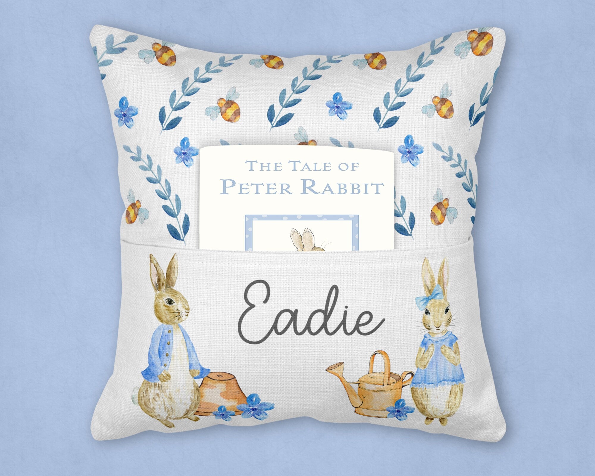 Peter Rabbit Reading cushion, Reading cushion, Personalised New Baby Cushion, New Baby Gifts, Rabbit Cushion, Peter rabbit nursery, reading