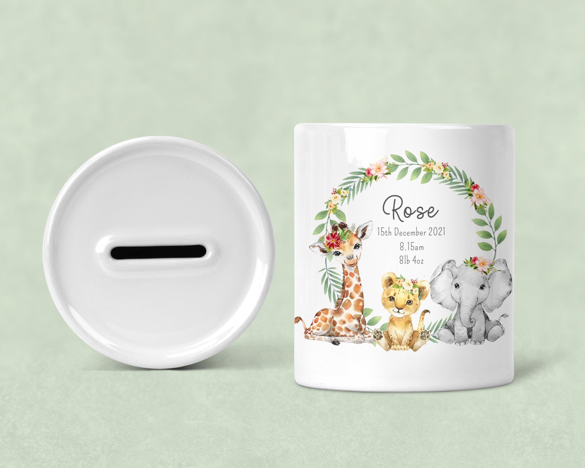 Personalised Jungle Money Box -Safari money box, Personalised Money Box - Jungle Nursery Decor, Safari, Safari Nursery, New baby gift