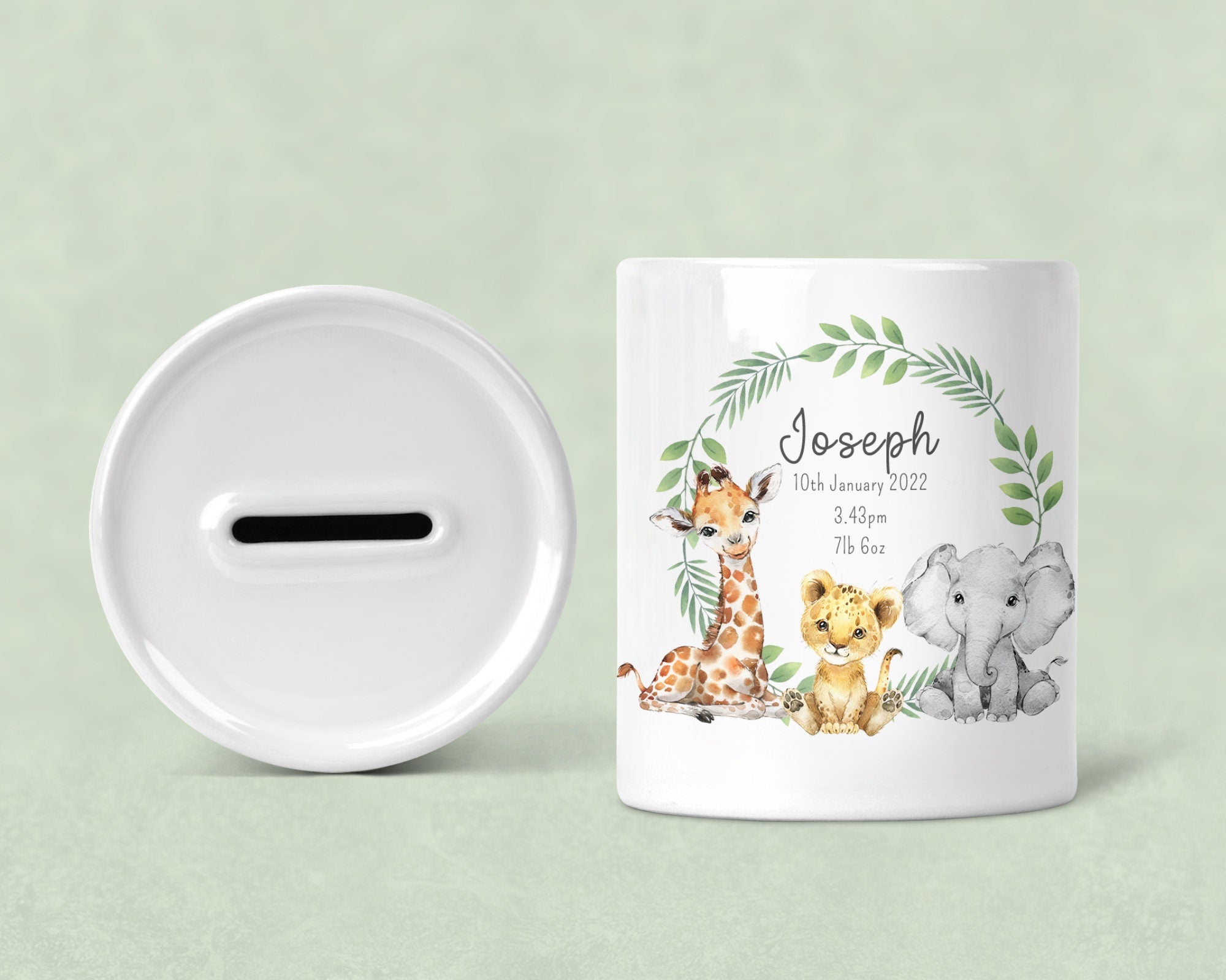 Personalised Jungle Money Box -Safari money box, Personalised Money Box - Jungle Nursery Decor, Safari, Safari Nursery, New baby gift