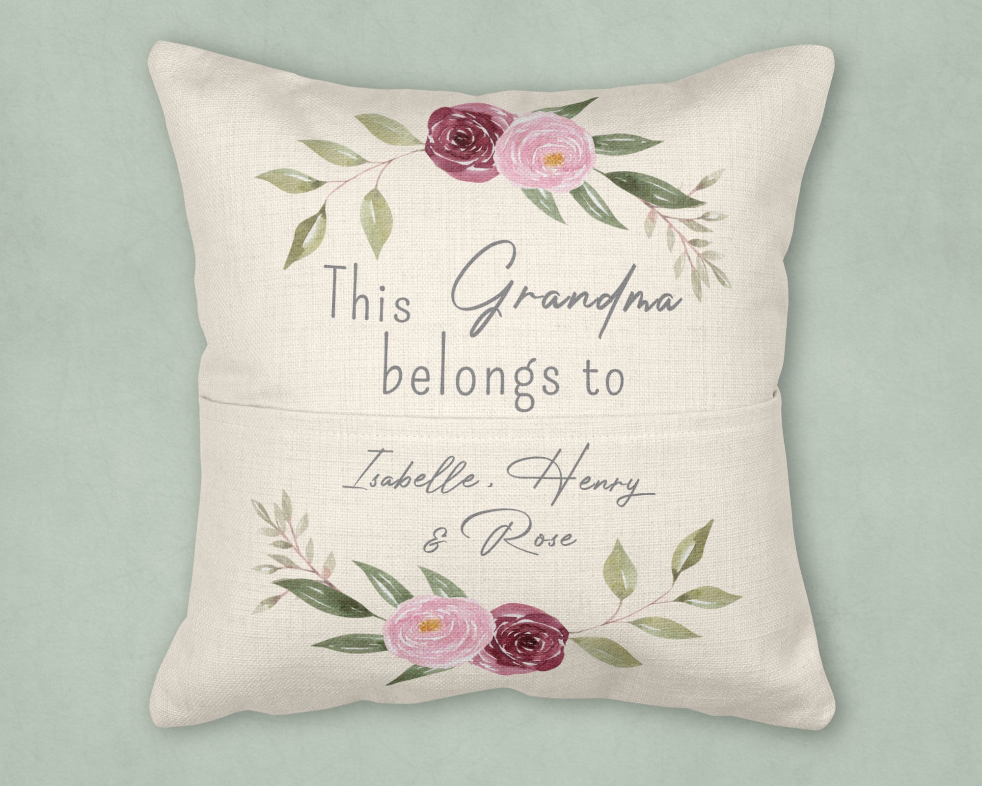 Personalised Nanny Cushion, Pocket Cushion, Nanny Gift Cushion, Grandchild Nan Gift, Gran Gifts, Mothers Day Gifts, Mum Gifts, Mummy Cushion