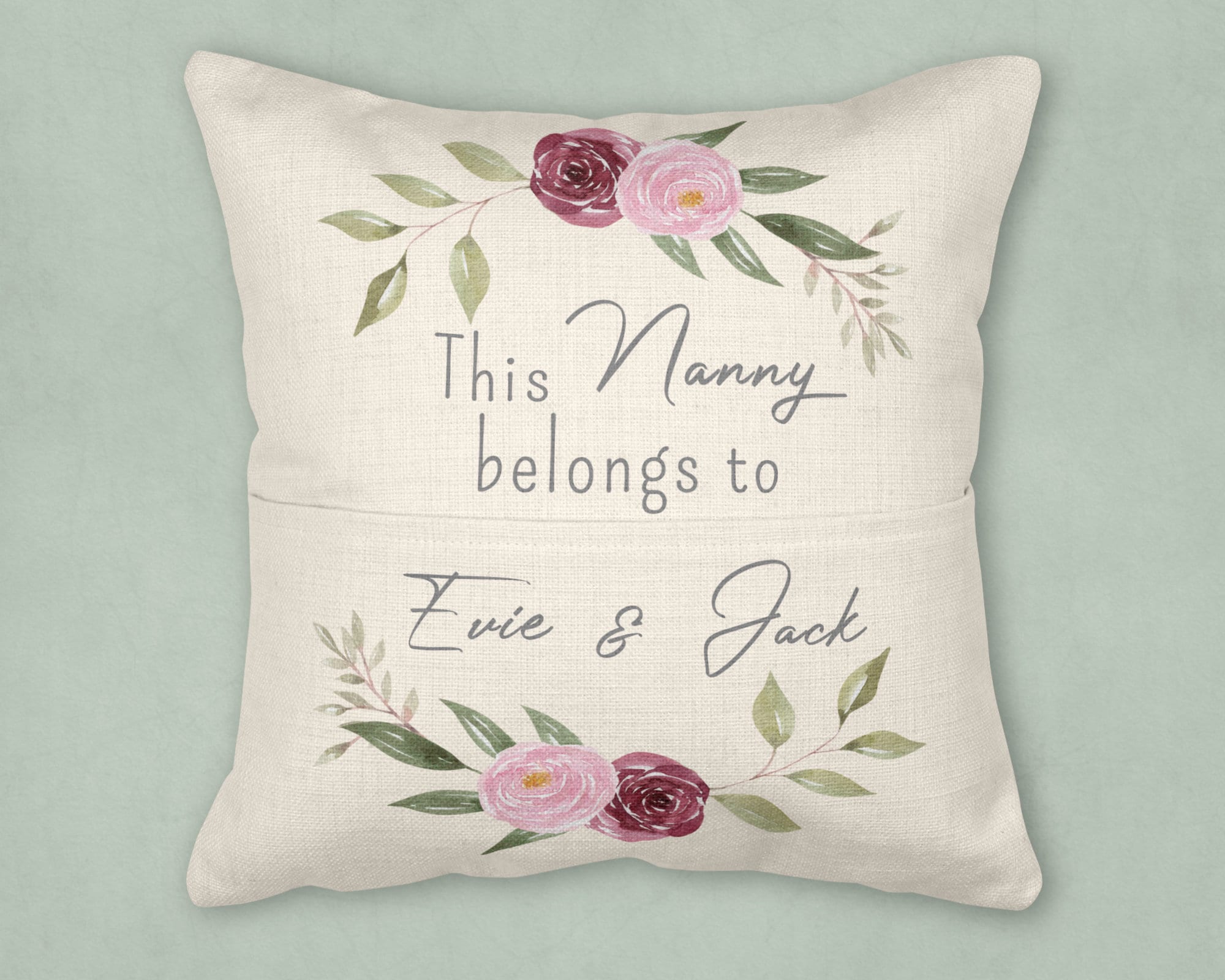 Personalised Nanny Cushion, Pocket Cushion, Nanny Gift Cushion, Grandchild Nan Gift, Gran Gifts, Mothers Day Gifts, Mum Gifts, Mummy Cushion