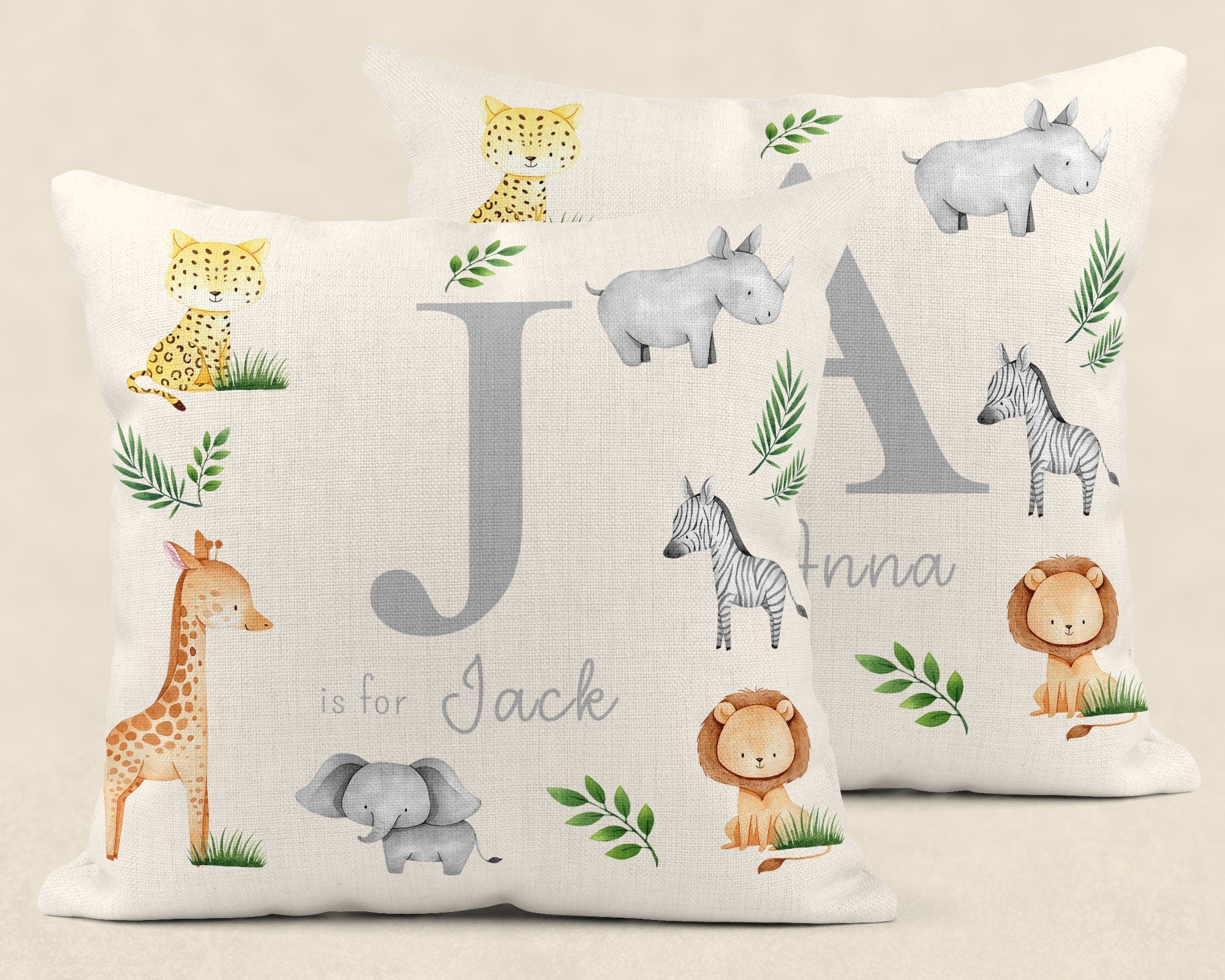 Personalised New Baby Cushion, Welcome To The World Cushion, New Baby Gifts, Safari Cushion, New Baby Present, Safari Nursery Decor
