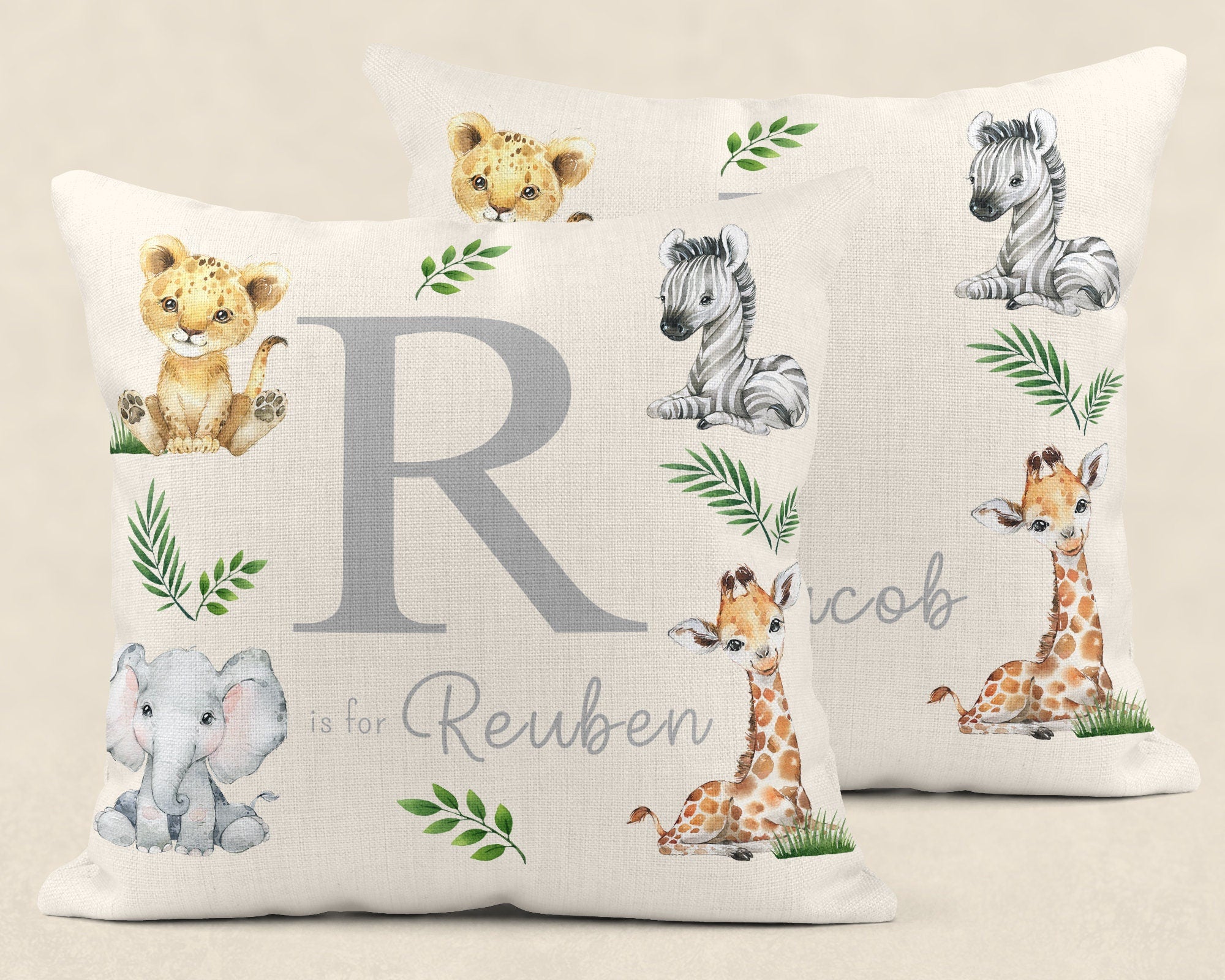 Personalised New Baby Cushion, Welcome To The World Cushion, New Baby Gifts, Safari Cushion, New Baby Present, Safari Nursery Decor