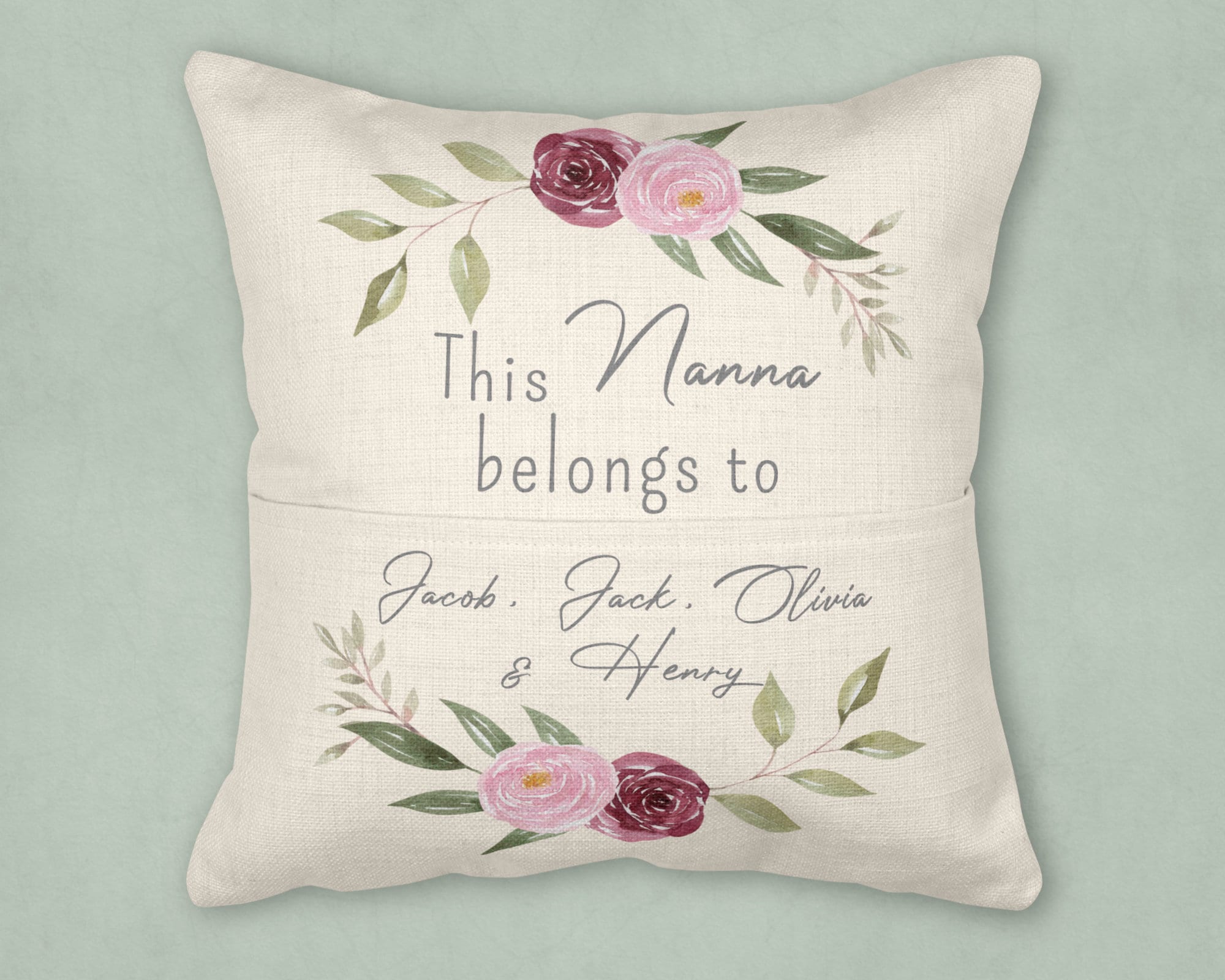Personalised Nanny Cushion, Pocket Cushion, Nanny Gift Cushion, Grandchild Nan Gift, Gran Gifts, Mothers Day Gifts, Mum Gifts, Mummy Cushion