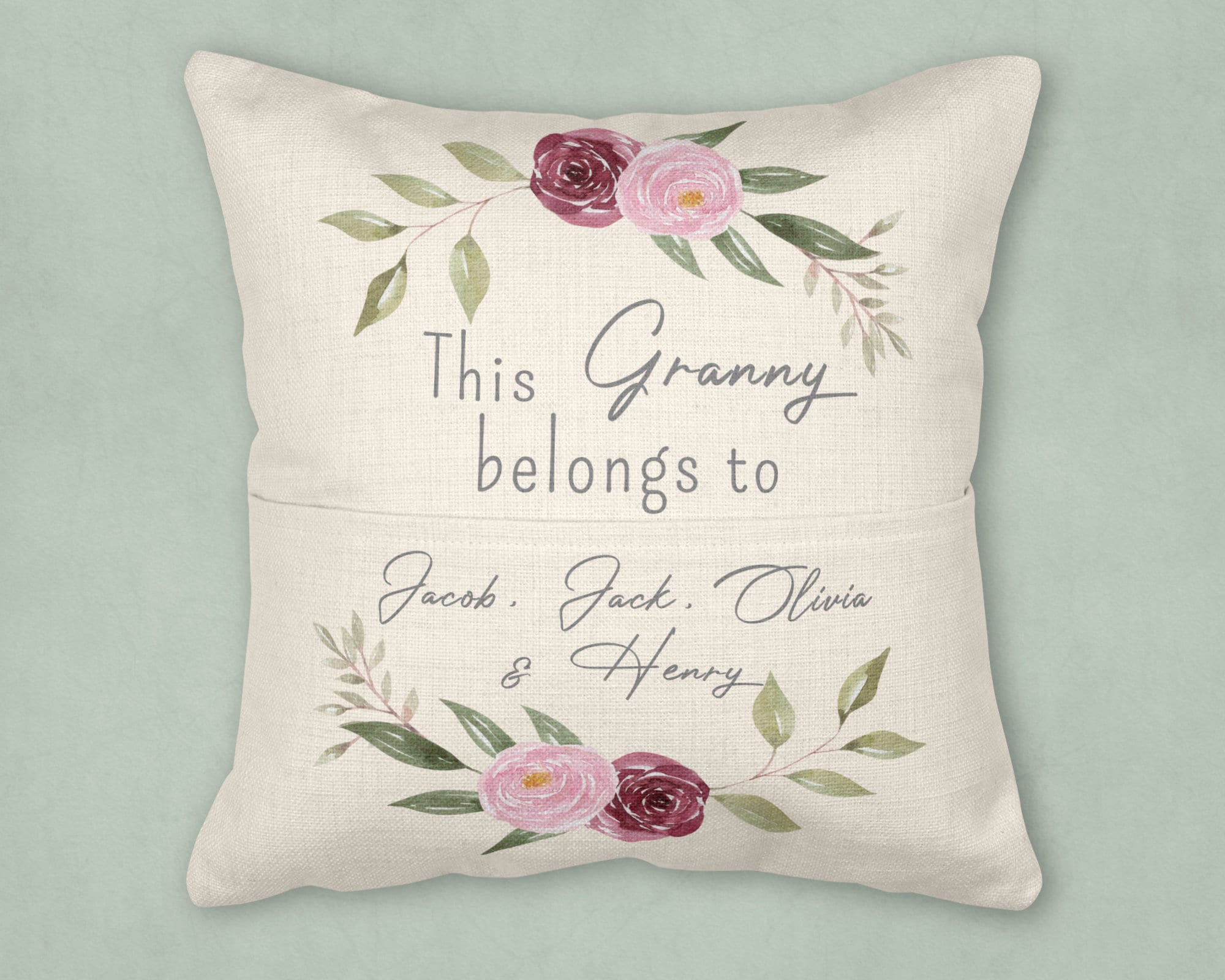 Personalised Nanny Cushion, Pocket Cushion, Nanny Gift Cushion, Grandchild Nan Gift, Gran Gifts, Mothers Day Gifts, Mum Gifts, Mummy Cushion
