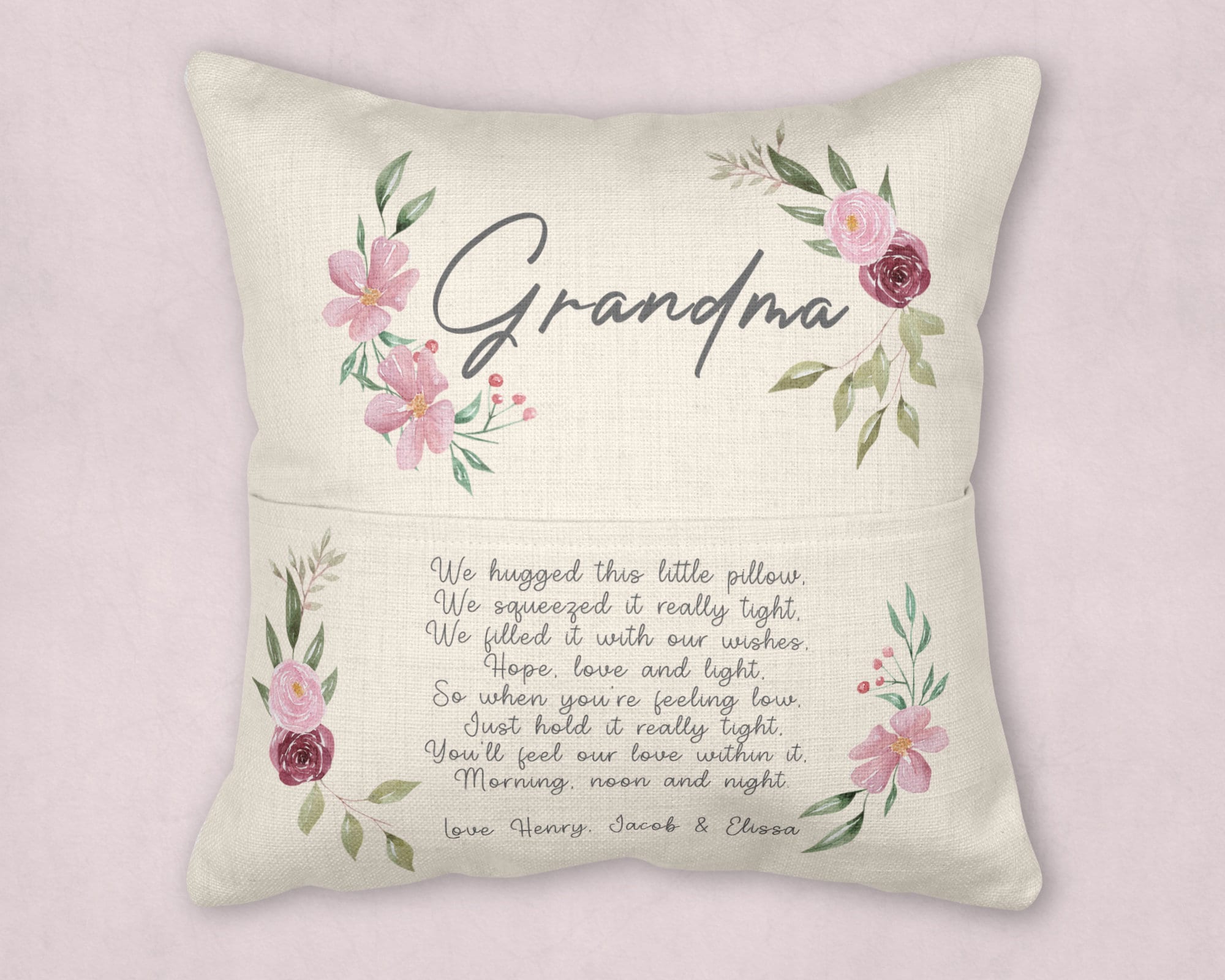 Personalised Nanny Cushion, Pocket Cushion, Nanny Gift Cushion, Grandchild Nan Gift, Gran Gifts, Mothers Day Gifts, Mum Gifts, Mummy Cushion