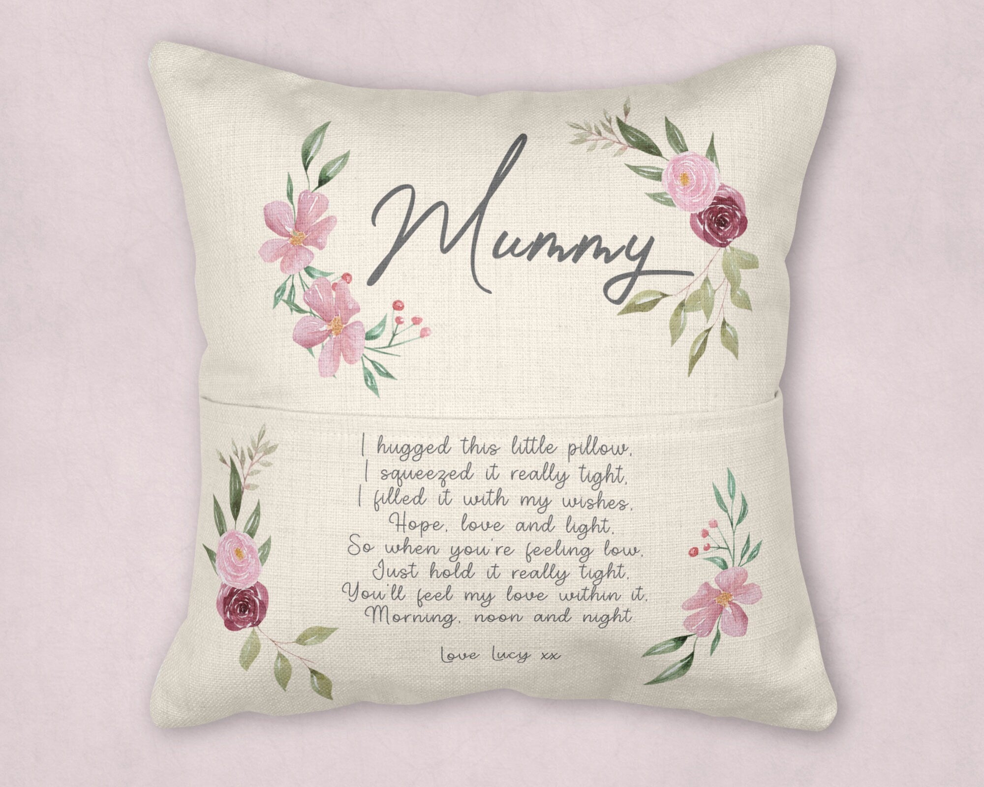 Personalised Nanny Cushion, Pocket Cushion, Nanny Gift Cushion, Grandchild Nan Gift, Gran Gifts, Mothers Day Gifts, Mum Gifts, Mummy Cushion