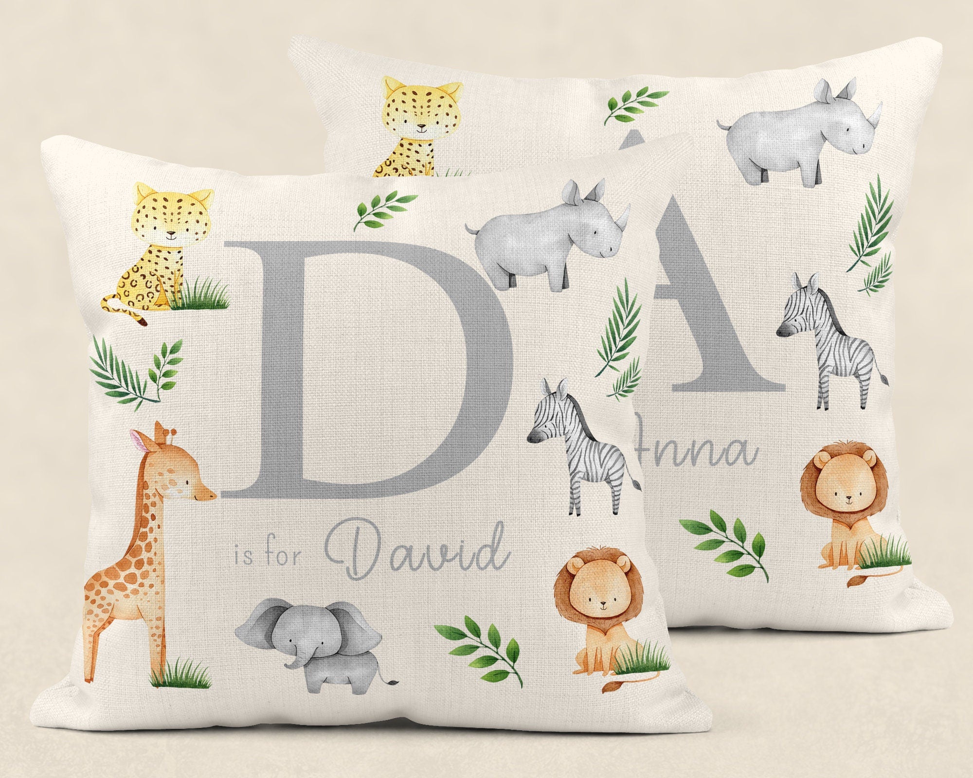 Personalised New Baby Cushion, Welcome To The World Cushion, New Baby Gifts, Safari Cushion, New Baby Present, Safari Nursery Decor