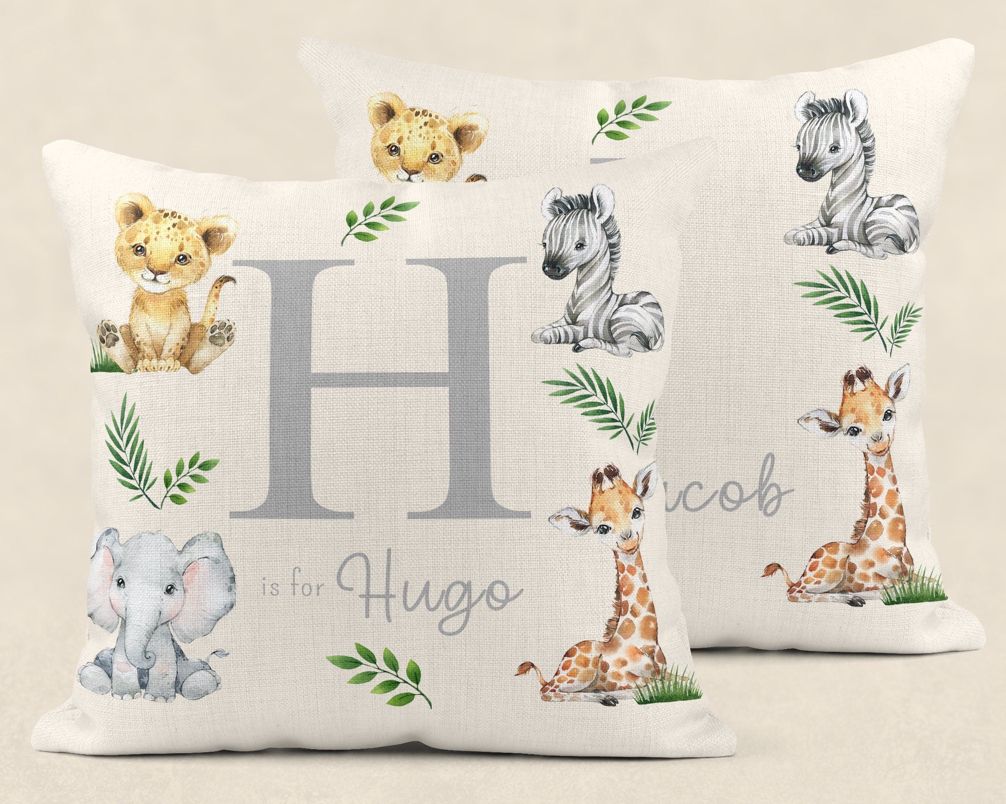Personalised New Baby Cushion, Welcome To The World Cushion, New Baby Gifts, Safari Cushion, New Baby Present, Safari Nursery Decor