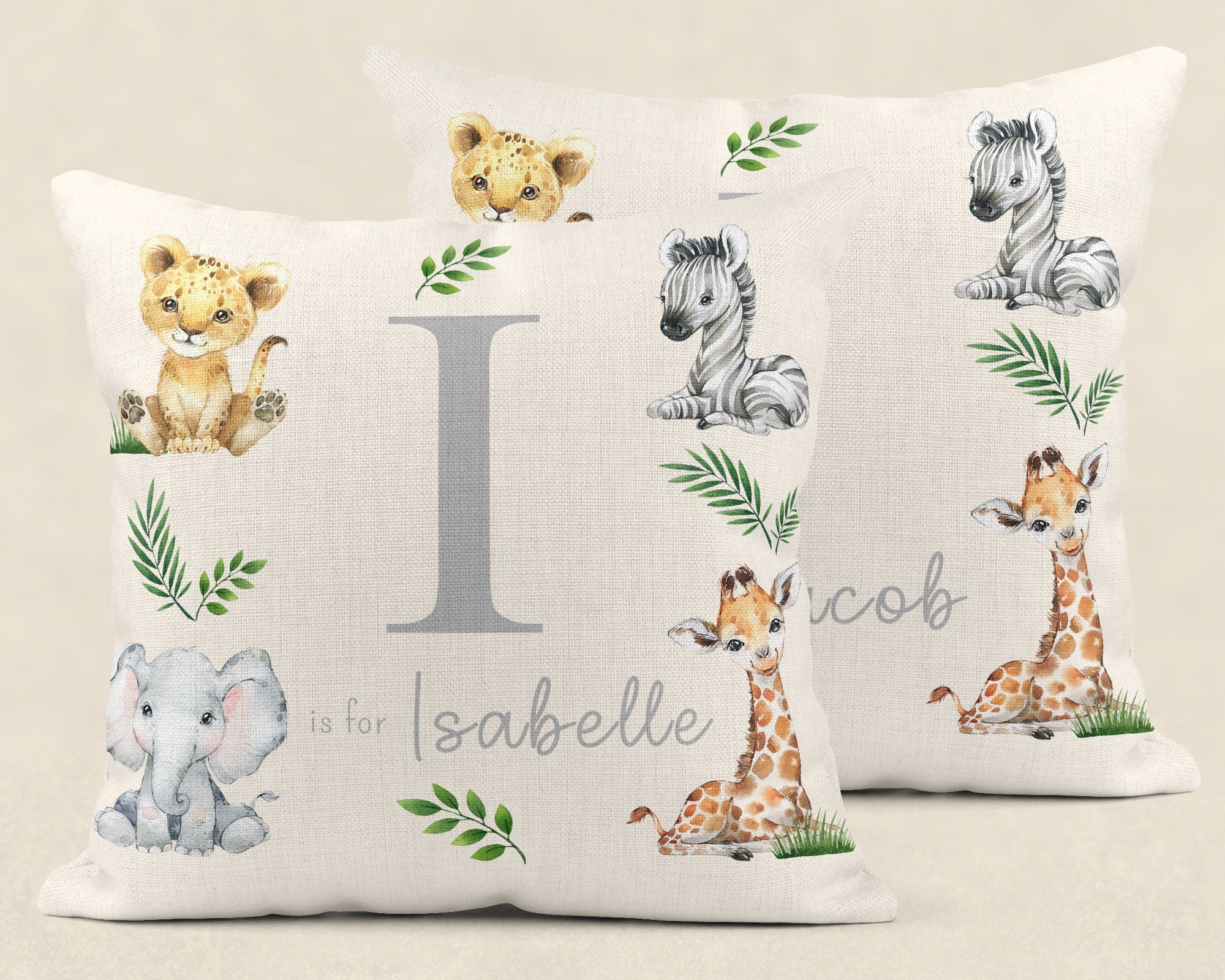 Personalised New Baby Cushion, Welcome To The World Cushion, New Baby Gifts, Safari Cushion, New Baby Present, Safari Nursery Decor