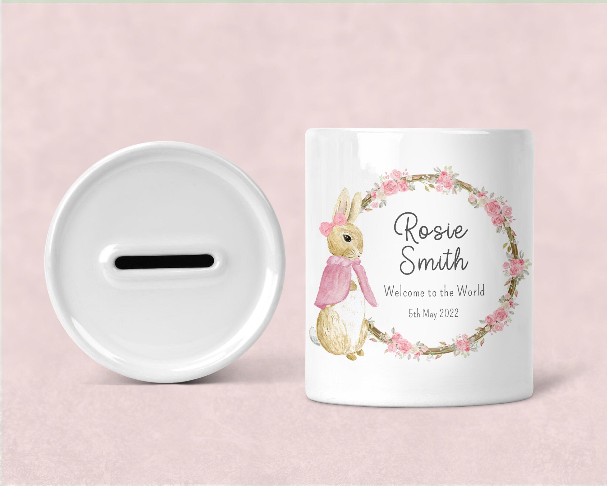 Personalised Money Box, Peter Rabbit Money Box, Flopsy Bunny Gift, Peter Rabbit nursery, New baby gift, Money Box, Christening gift,