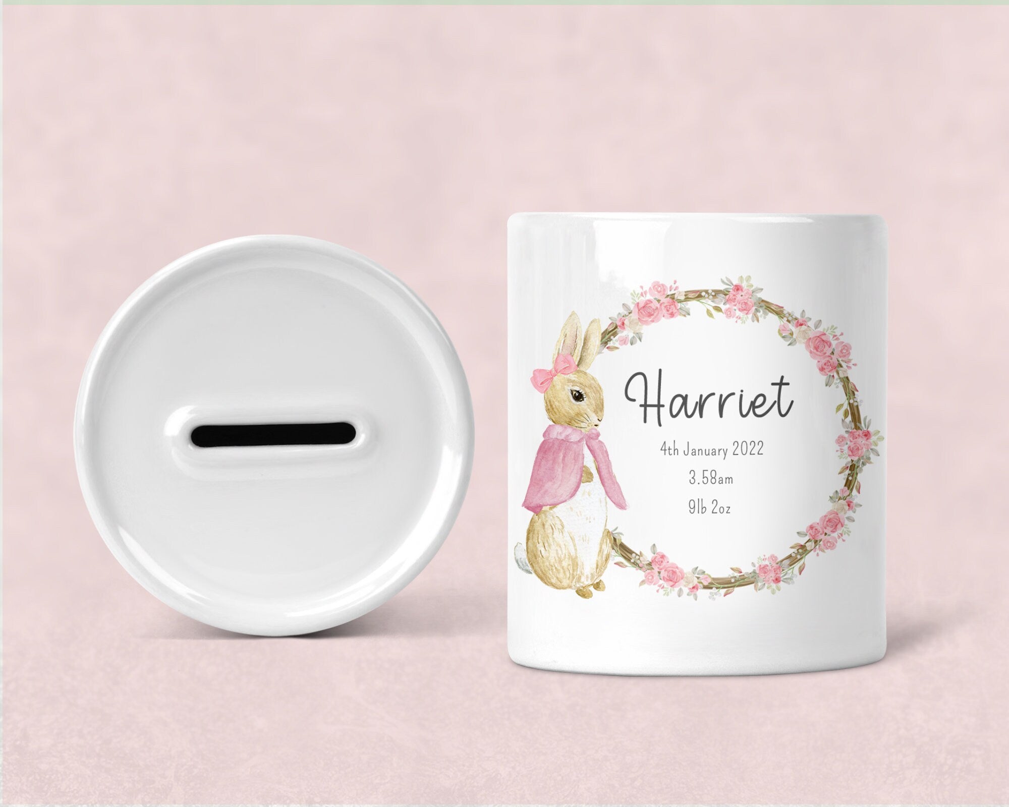 Personalised Money Box, Peter Rabbit Money Box, Flopsy Bunny Gift, Peter Rabbit nursery, New baby gift, Money Box, Christening gift,