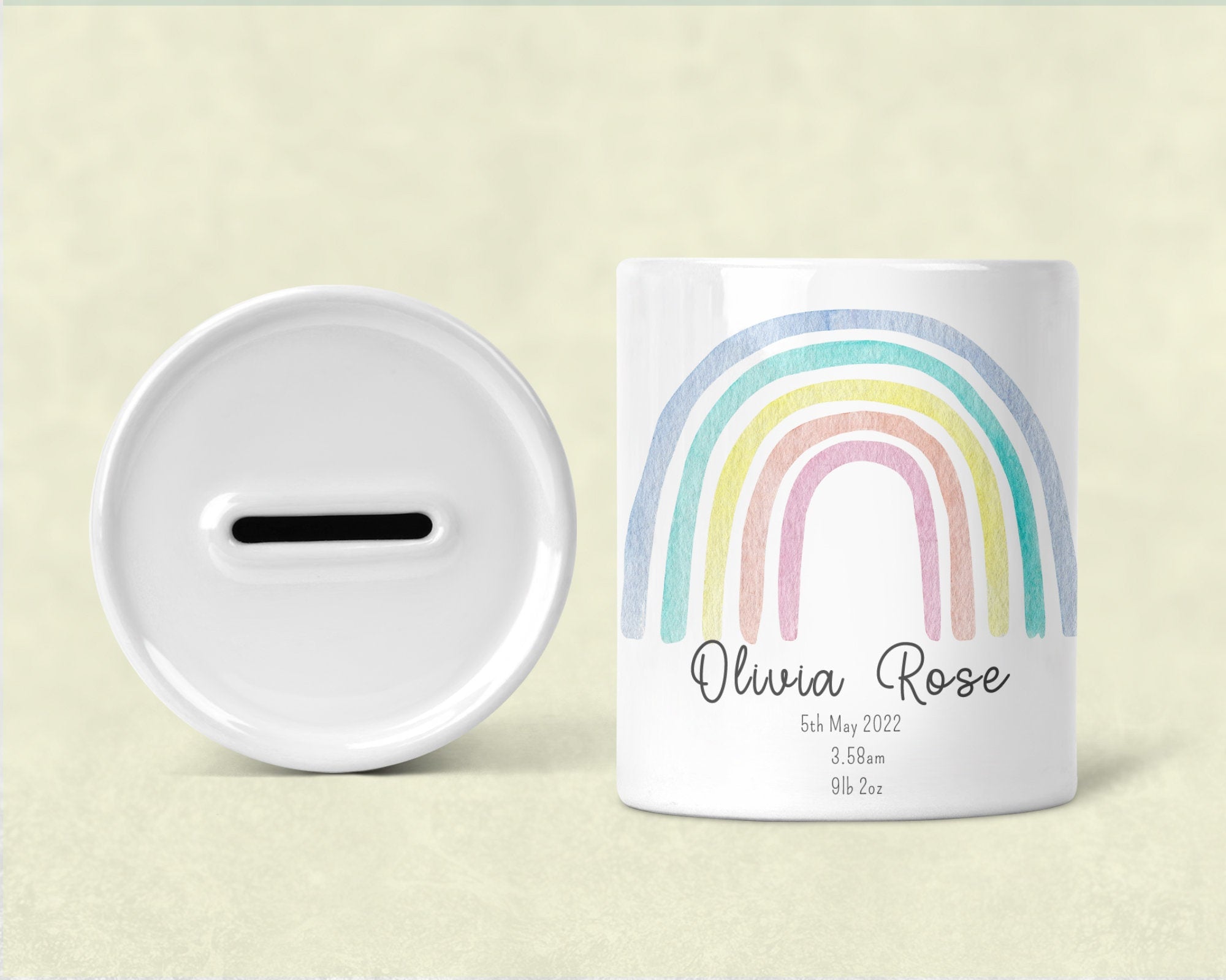 Personalised rainbow money box, Personalised Money Box - Rainbow Nursery Decor, Rainbow, Rainbow Nursery, New baby gift