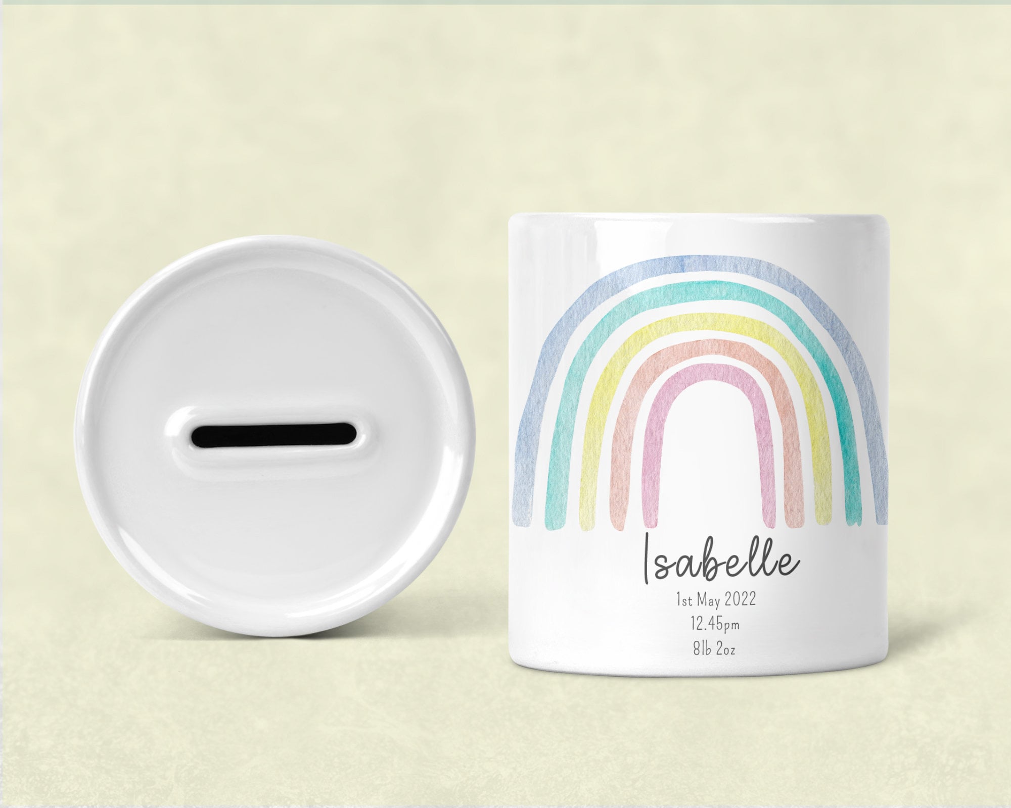 Personalised rainbow money box, Personalised Money Box - Rainbow Nursery Decor, Rainbow, Rainbow Nursery, New baby gift