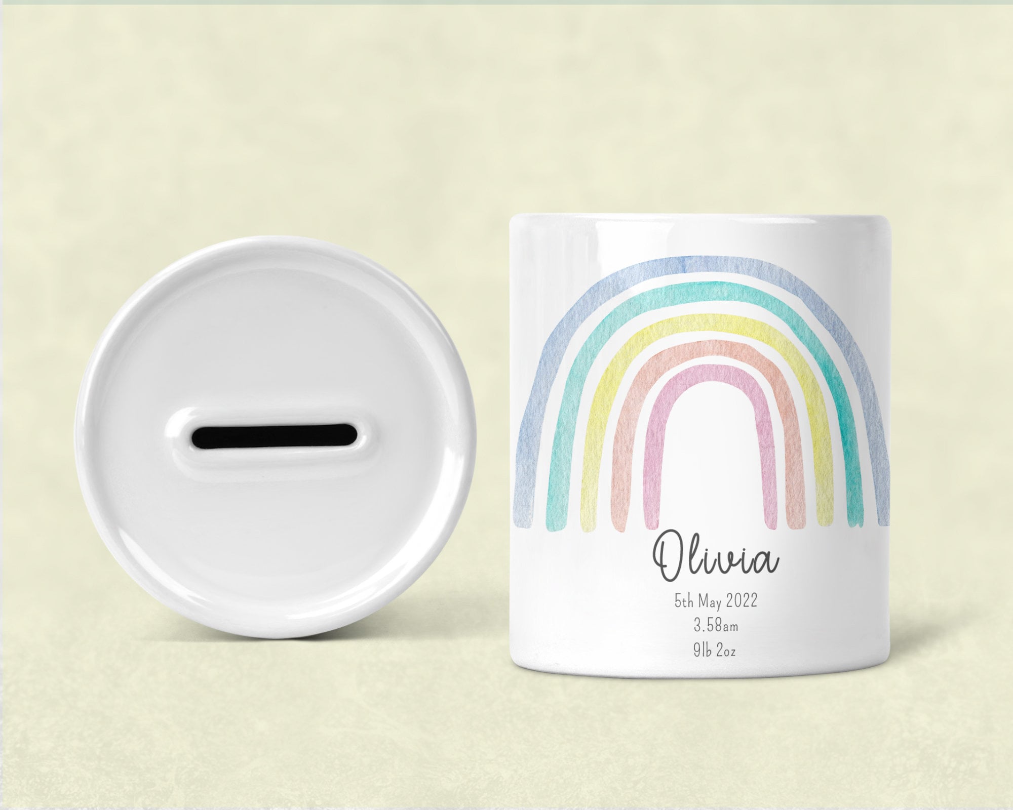 Personalised rainbow money box, Personalised Money Box - Rainbow Nursery Decor, Rainbow, Rainbow Nursery, New baby gift