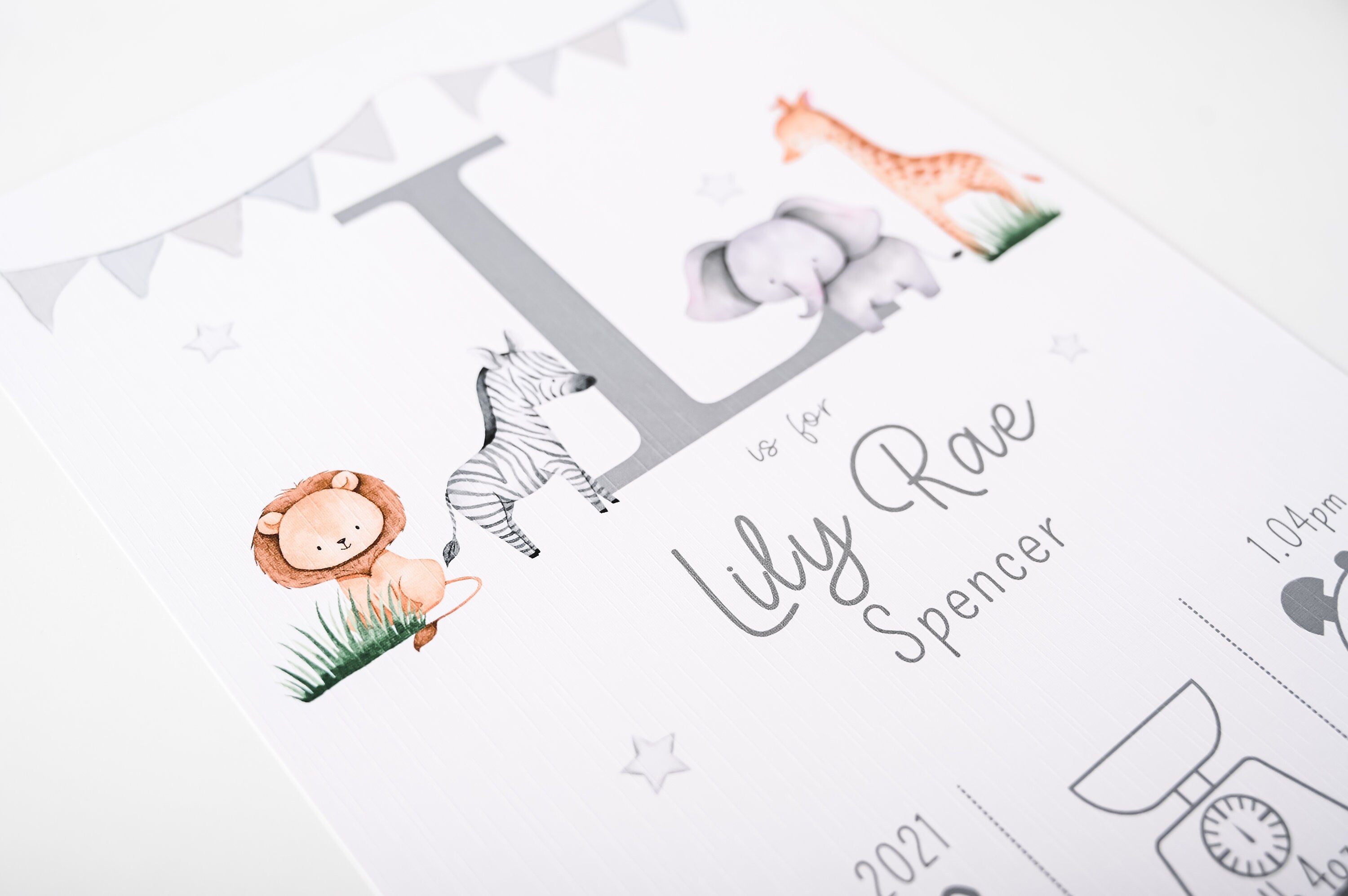 Personalised Safari Print • Personalised New Baby Print • Birth Announcement • Baby Wall Art A4 A3 • Safari Print • Jungle Nursery Print
