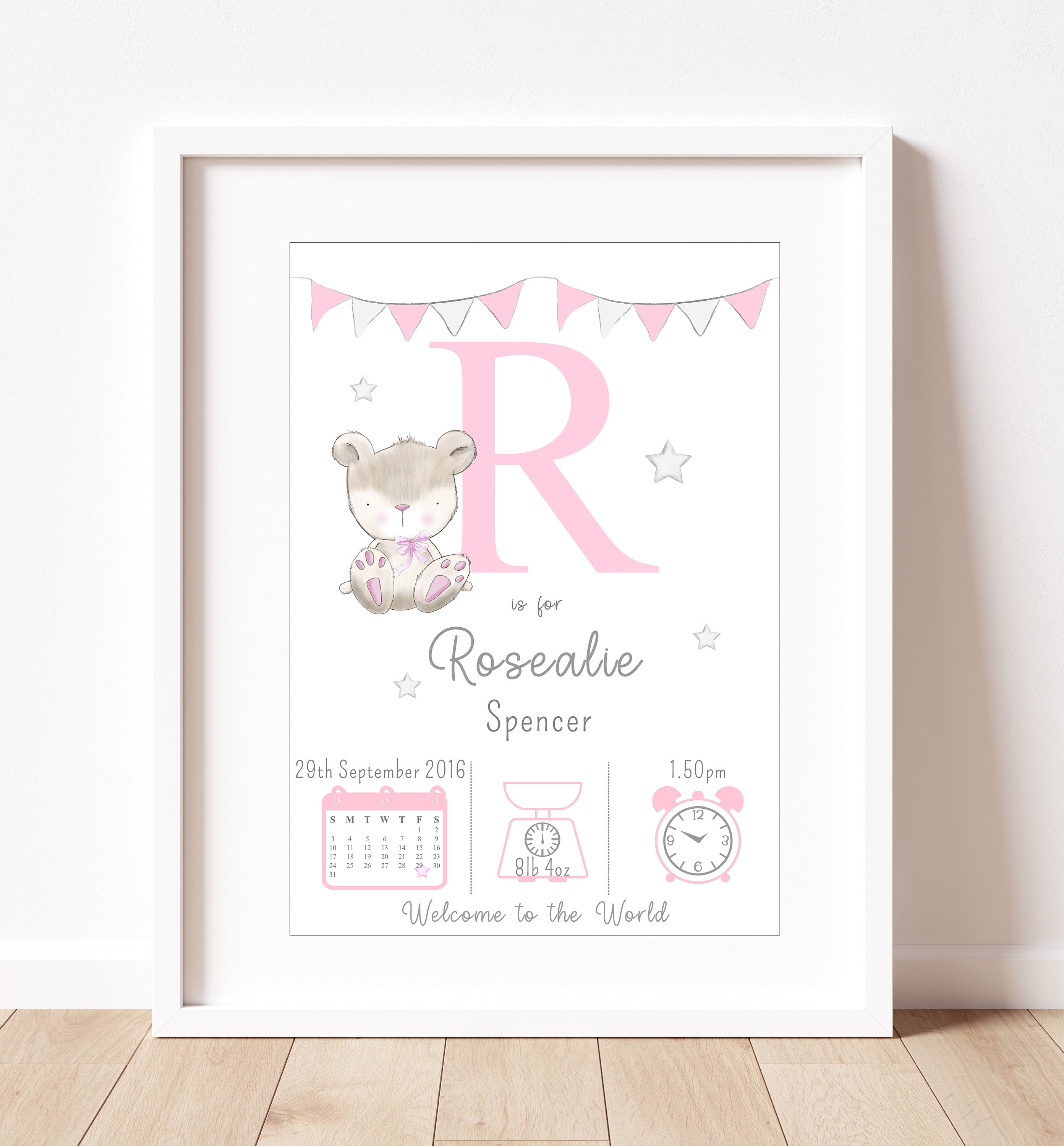 Personalised Teddy Print • Personalised New Baby Print • Birth Announcement • Baby Wall Art A4 A3 • Teddy Print • Nursery Print • Baby Gift