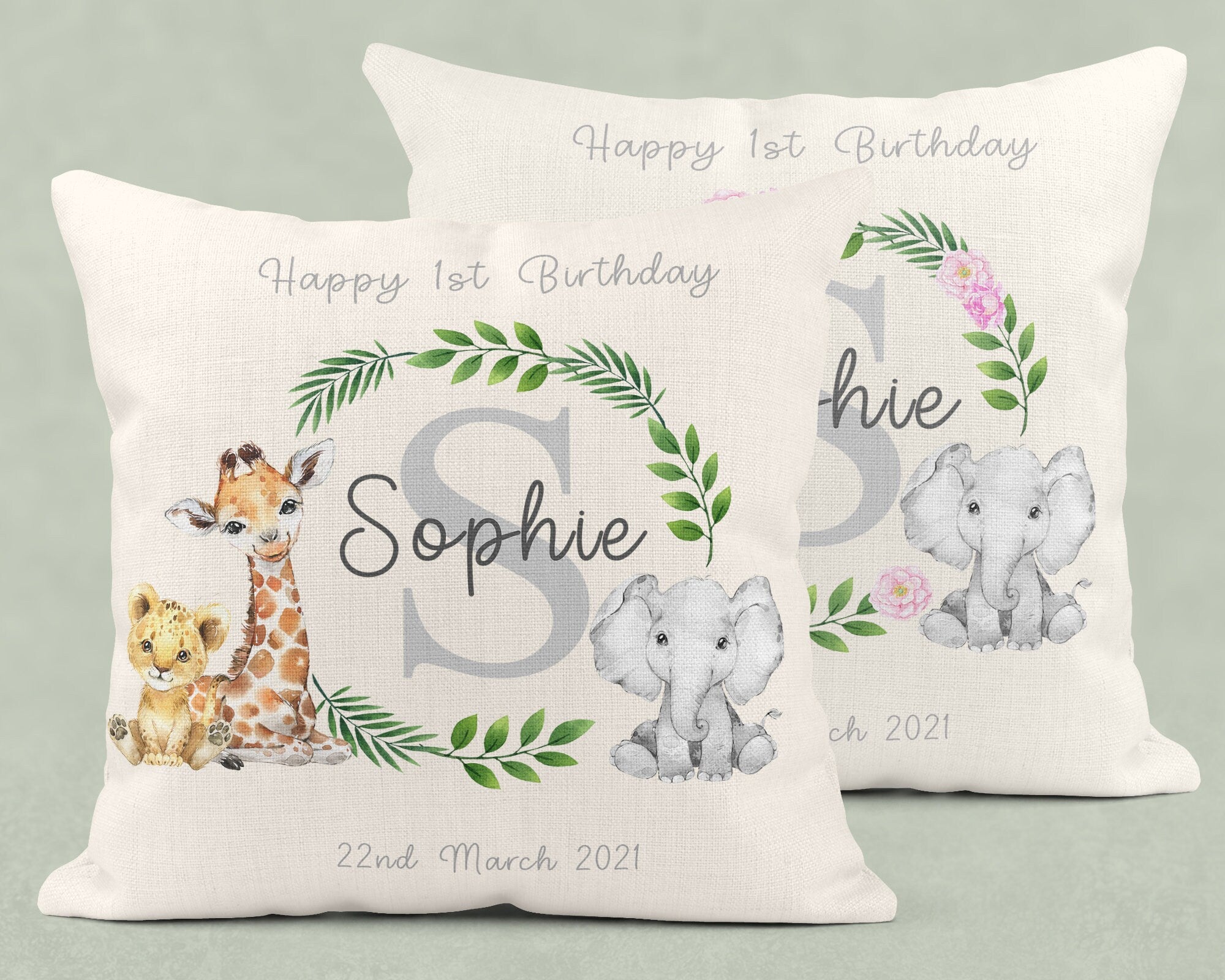 Personalised birthday cushion, 1st birthday cushion, 1st birthday gifts, Safari Cushion, baby Present, Safari Nursery Decor , safari gift